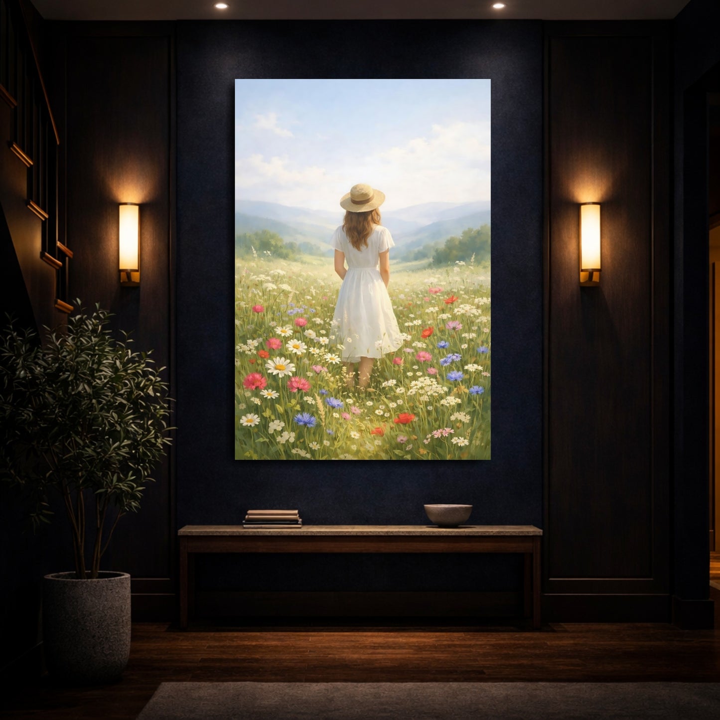 Mockup 3. Nature Woman Wildflower Meadow shown as stretched canvas wall art