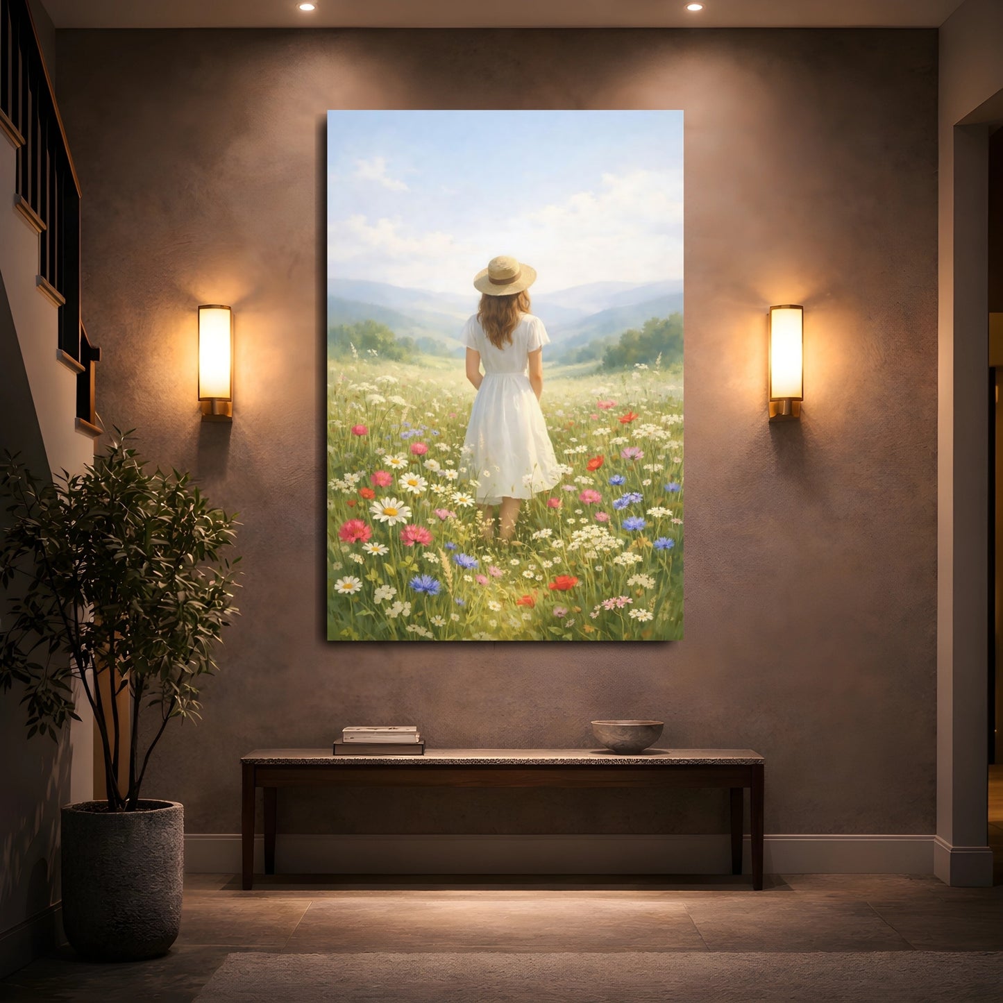 Mockup 4. Nature Woman Wildflower Meadow shown as stretched canvas wall art