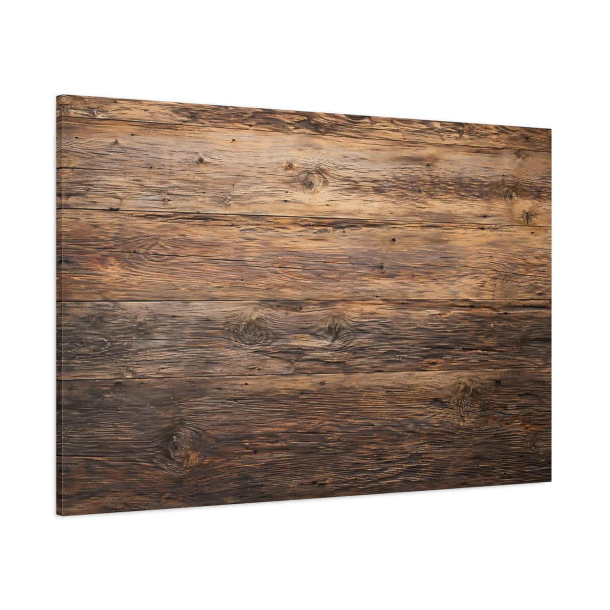 Side Mockup 1. Nature Wood Planks Brown Wood shown as stretched canvas wall art