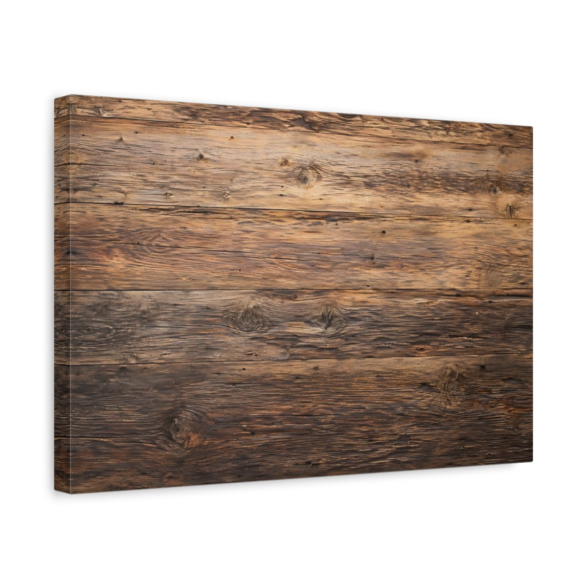 Side Mockup 4. Nature Wood Planks Brown Wood shown as stretched canvas wall art