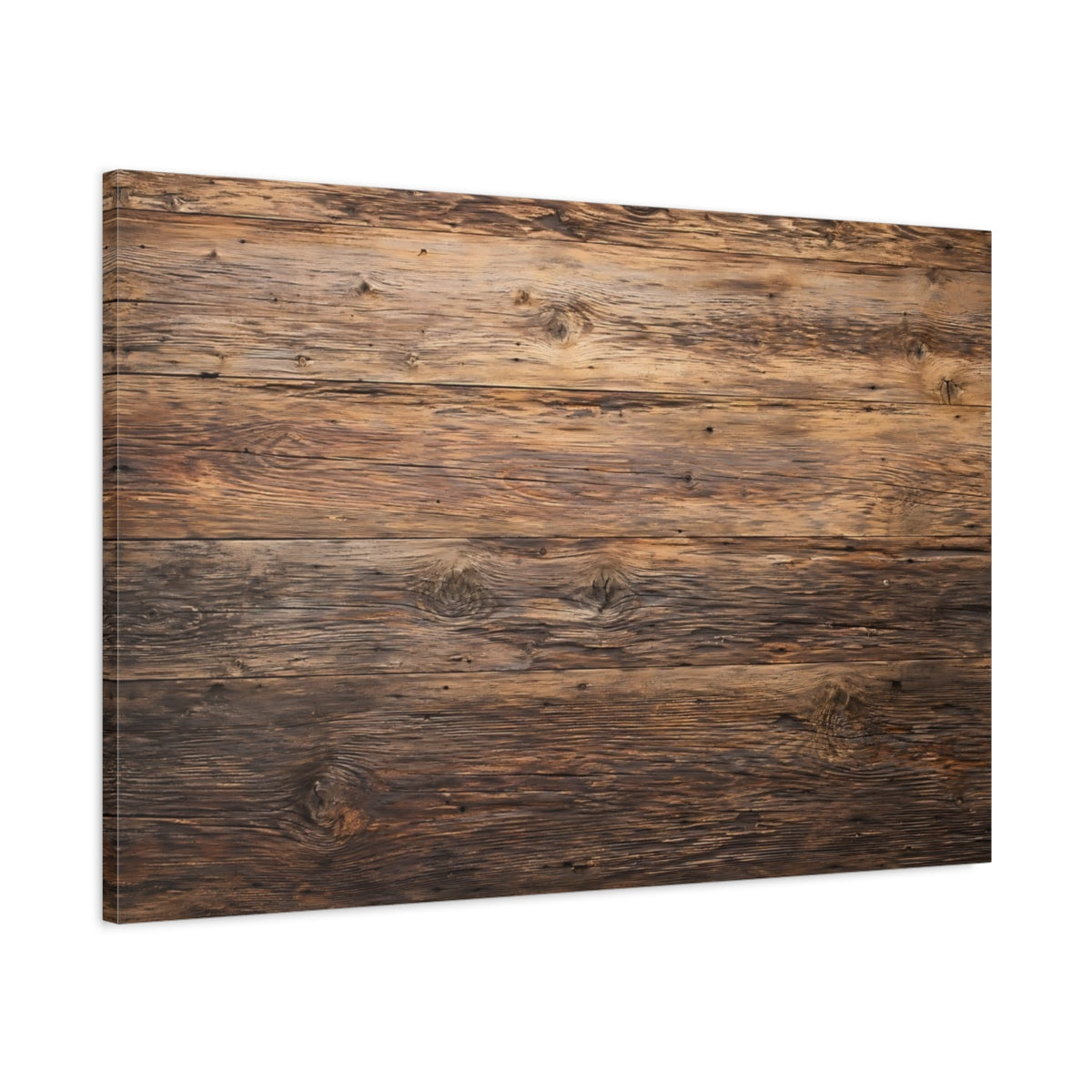 Main Mockup. Nature Wood Planks Brown Wood shown as stretched canvas wall art
