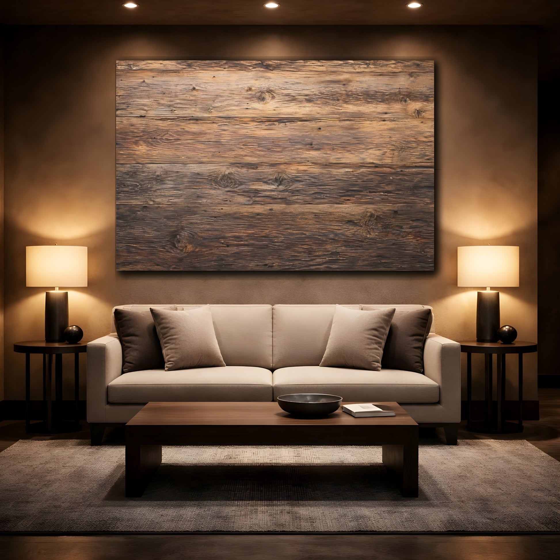 Mockup 2. Nature Wood Planks Brown Wood shown as stretched canvas wall art