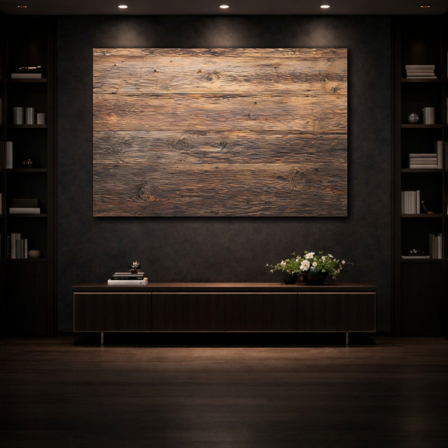 Mockup 3. Nature Wood Planks Brown Wood shown as stretched canvas wall art