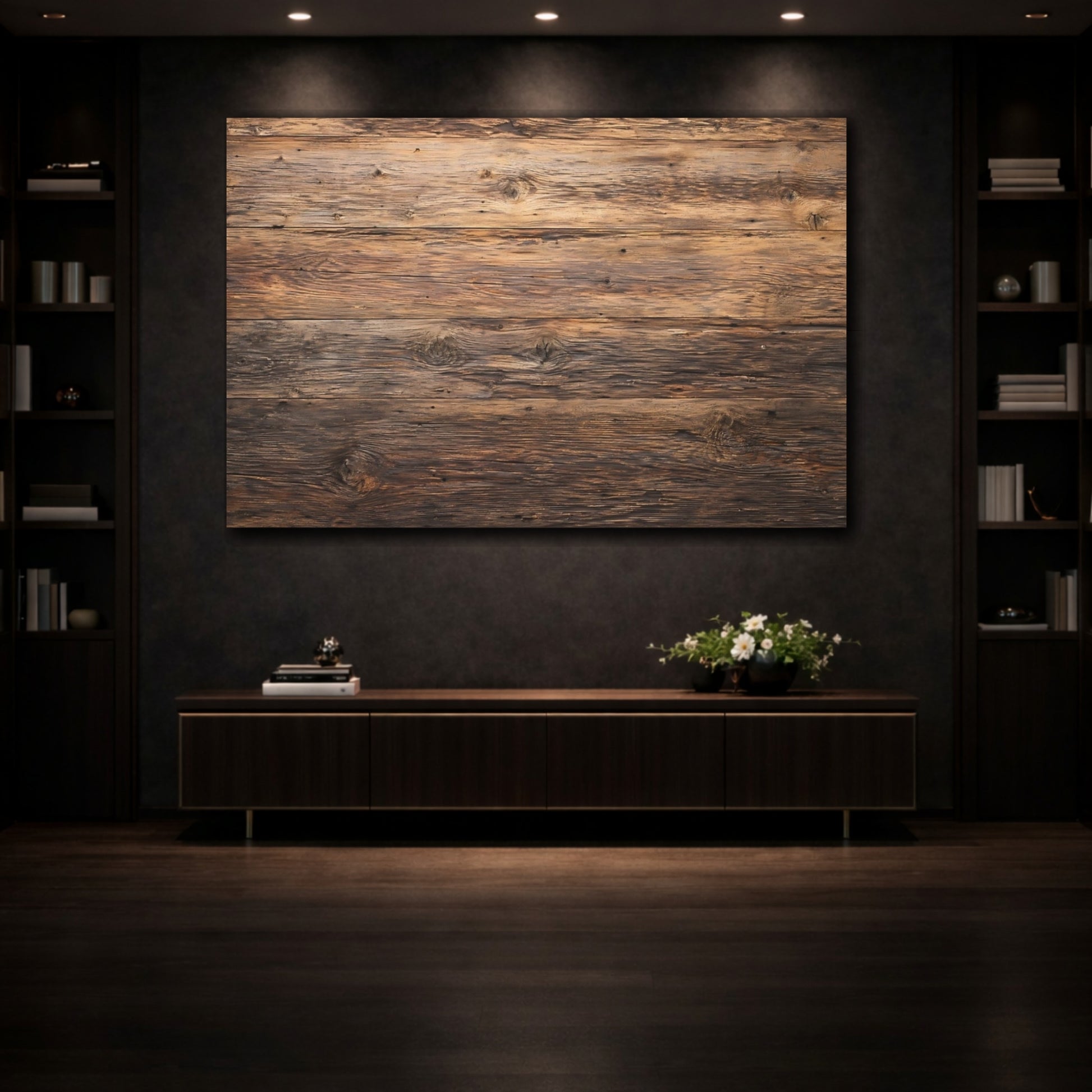 Mockup 3. Nature Wood Planks Brown Wood shown as stretched canvas wall art