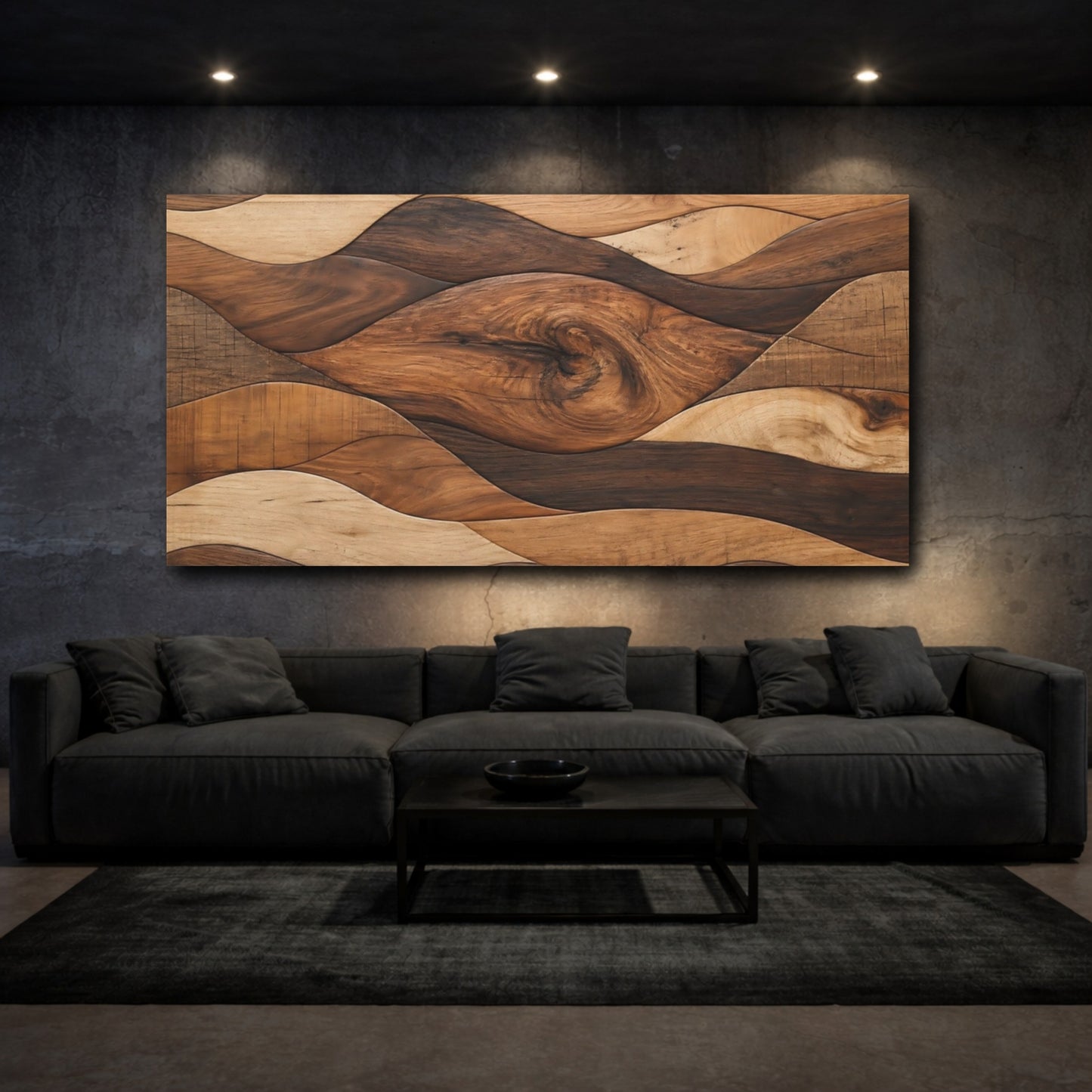 Mockup 2. Nature Wood Waves Brown And Beige Wood shown as stretched canvas wall art