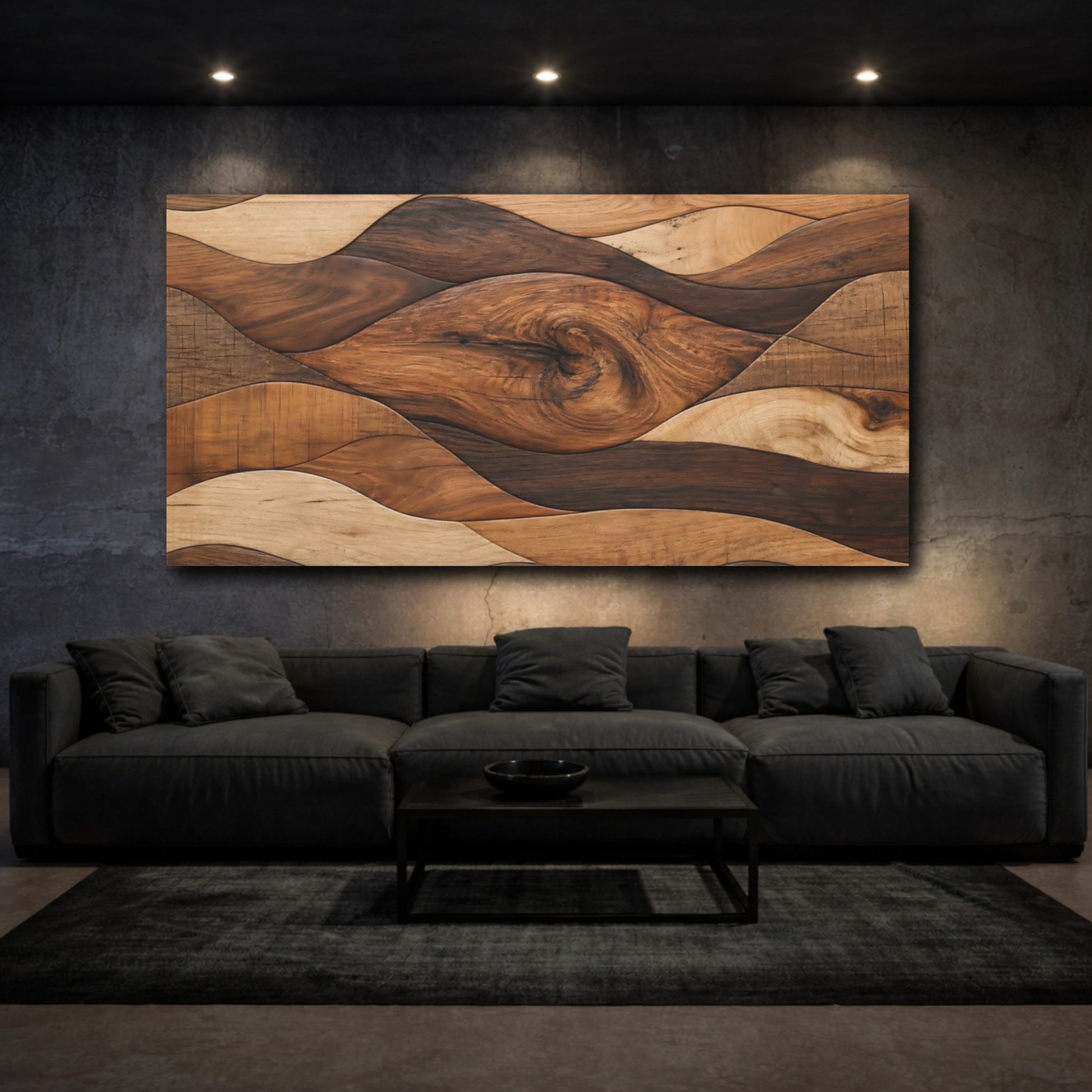 Mockup 2. Nature Wood Waves Brown And Beige Wood shown as stretched canvas wall art