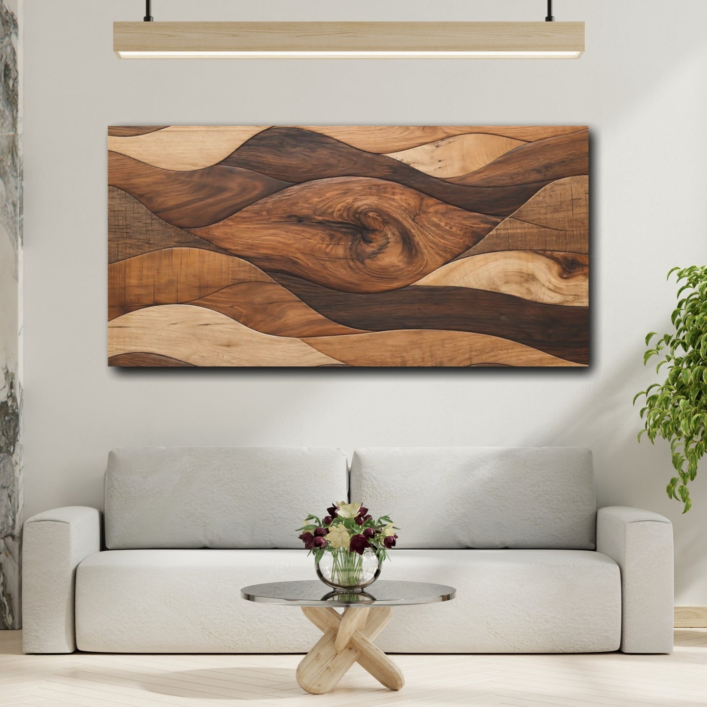 Mockup 3. Nature Wood Waves Brown And Beige Wood shown as stretched canvas wall art