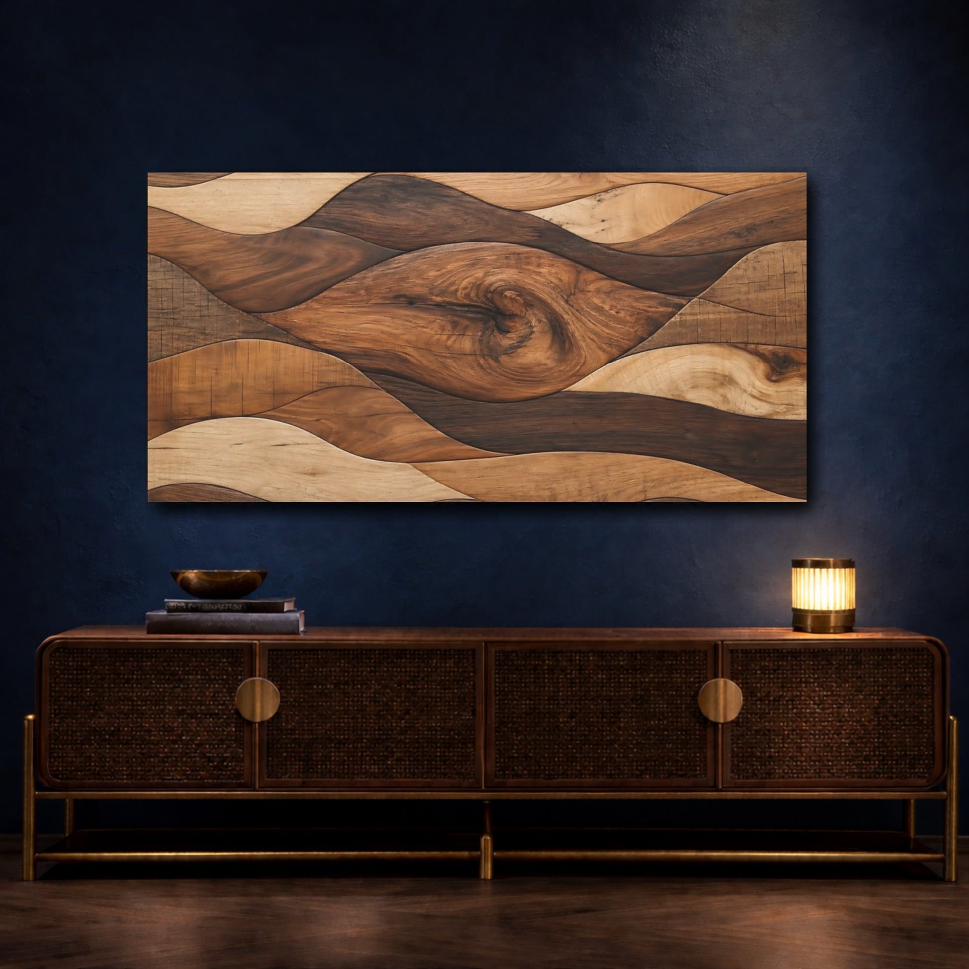 Mockup 4. Nature Wood Waves Brown And Beige Wood shown as stretched canvas wall art