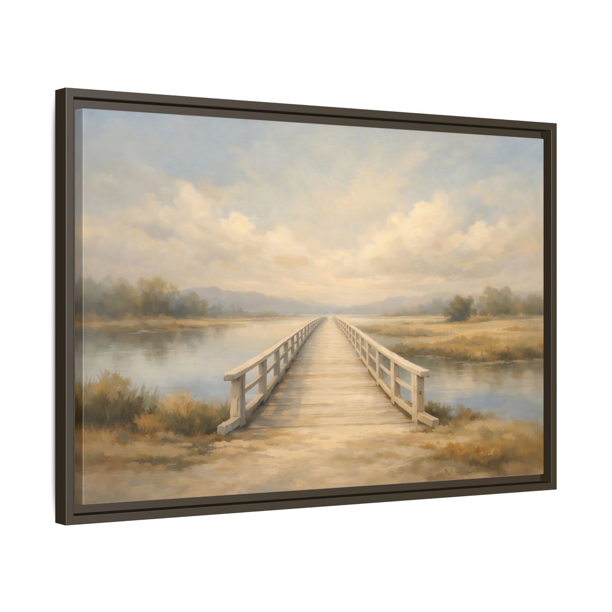 Side Mockup 11. Nature Wooden Bridge Muted Landscape shown as stretched canvas wall art