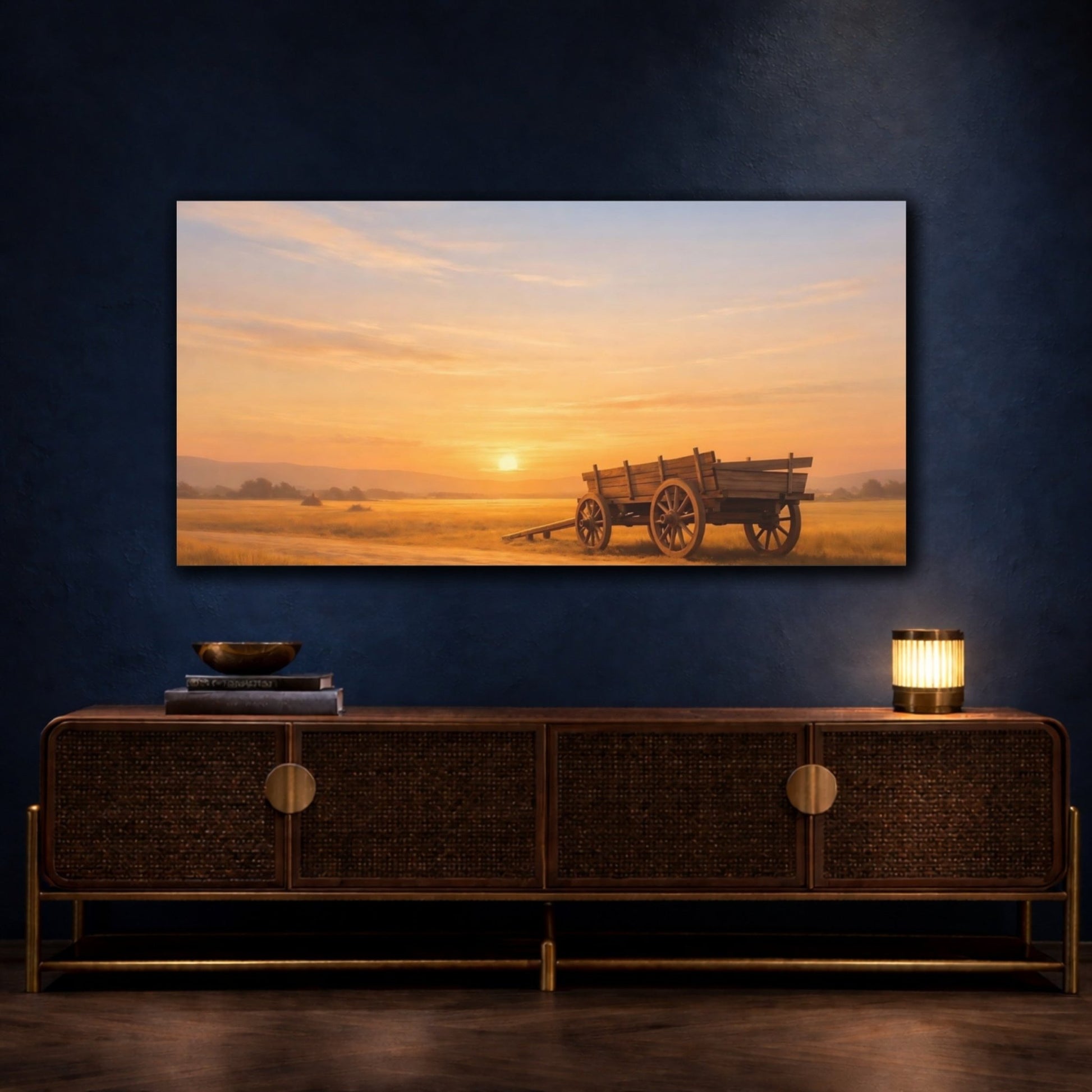 Nature Wooden Cart Golden Sunset - Canvas Wall Art Print - YesArtYes