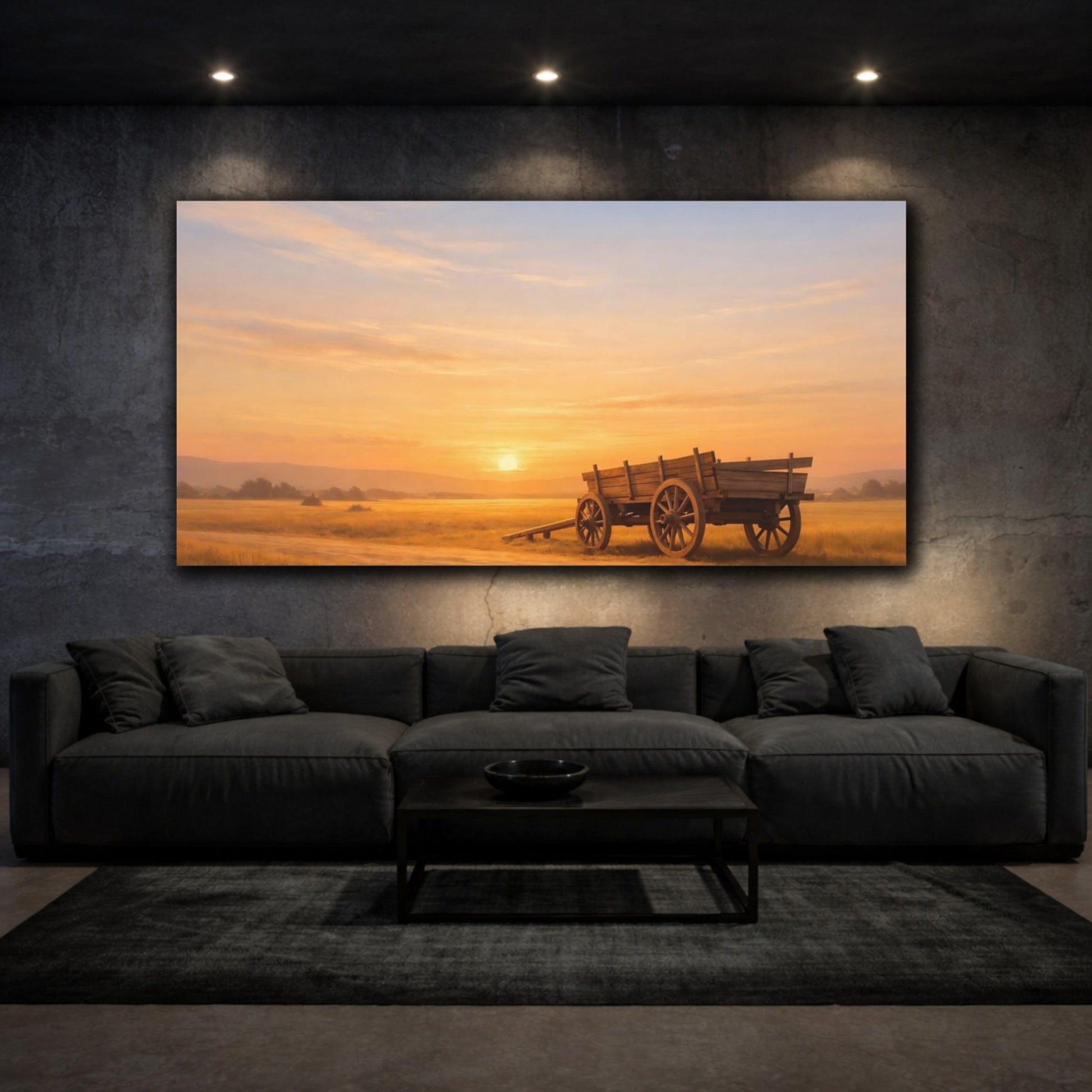 Nature Wooden Cart Golden Sunset - Canvas Wall Art Print - YesArtYes