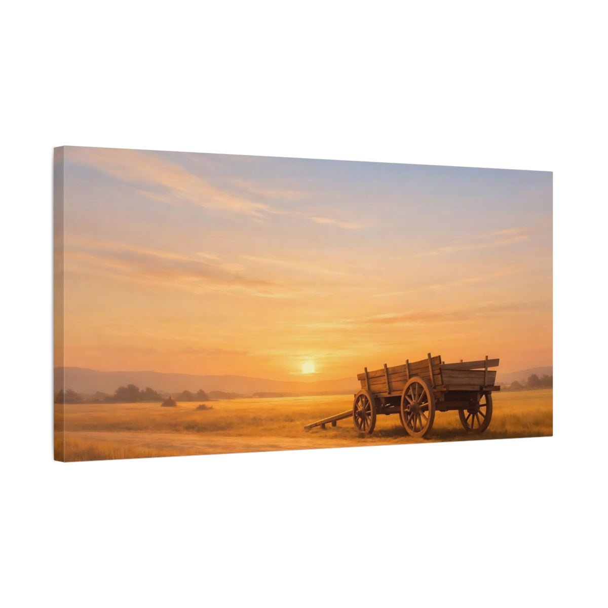 Nature Wooden Cart Golden Sunset - Canvas Wall Art Print - YesArtYes