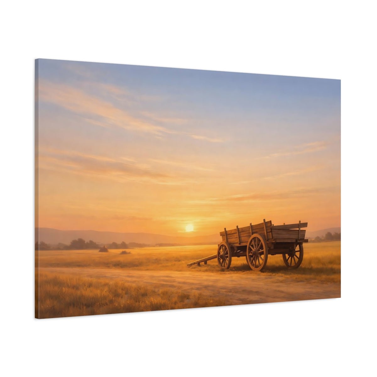 Nature Wooden Cart Golden Sunset - Canvas Wall Art Print - YesArtYes