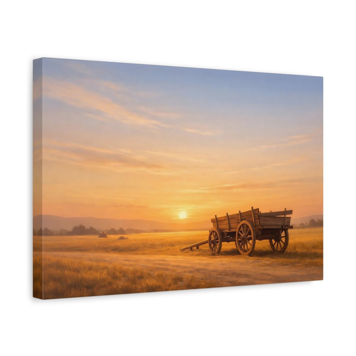 Nature Wooden Cart Golden Sunset - Canvas Wall Art Print - YesArtYes