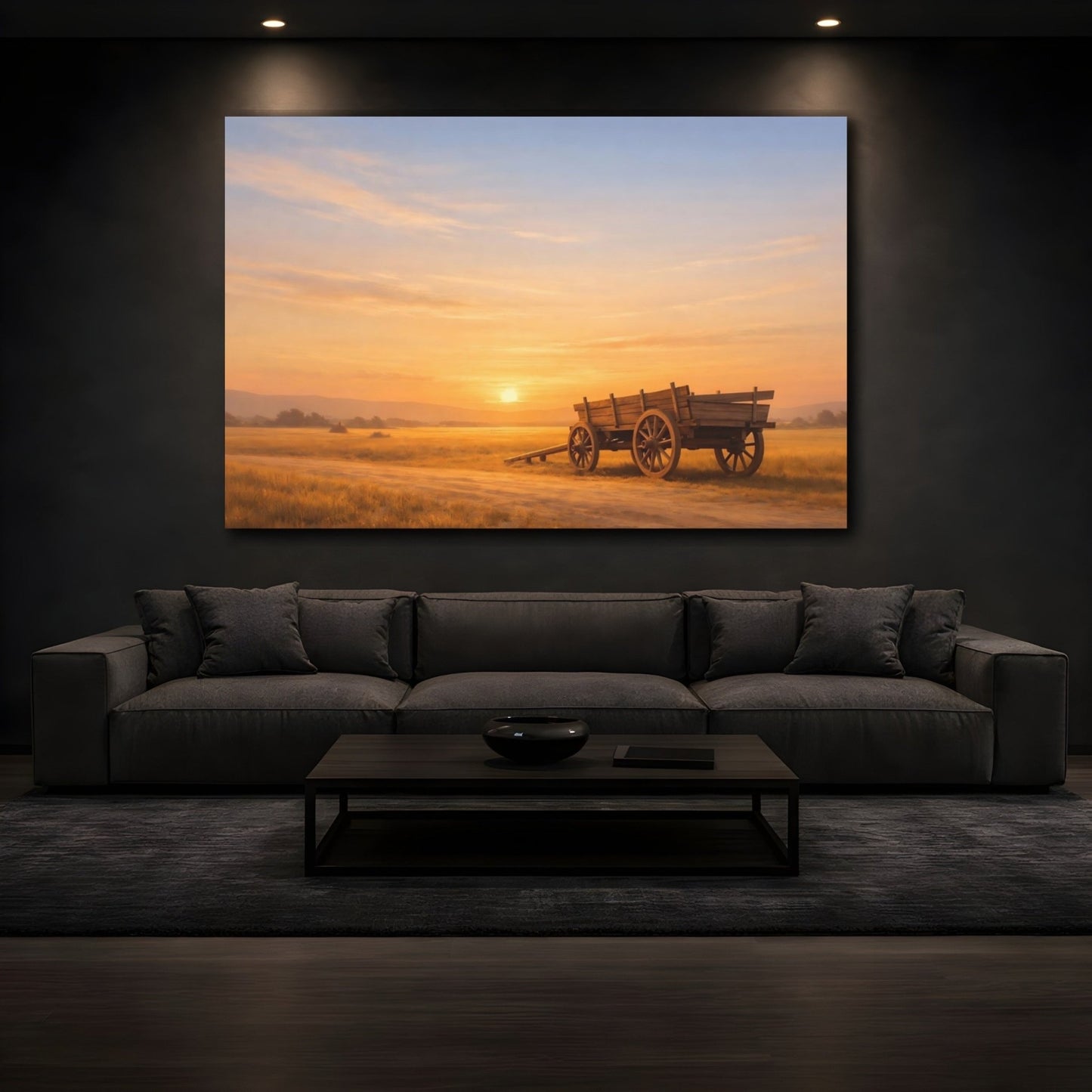 Nature Wooden Cart Golden Sunset - Canvas Wall Art Print - YesArtYes