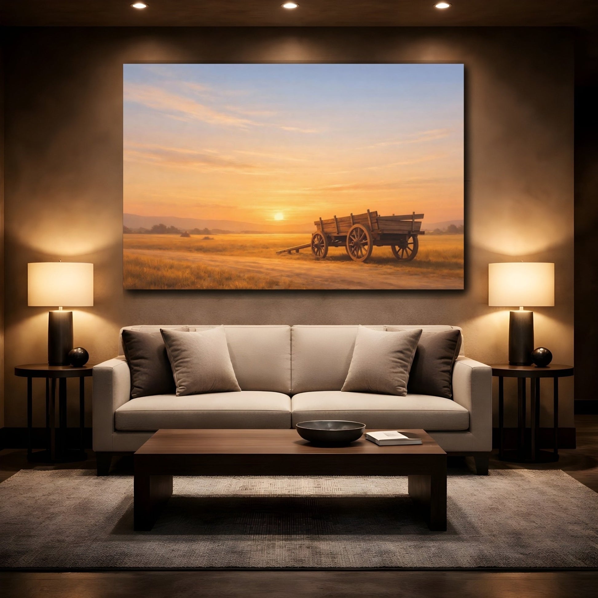 Nature Wooden Cart Golden Sunset - Canvas Wall Art Print - YesArtYes