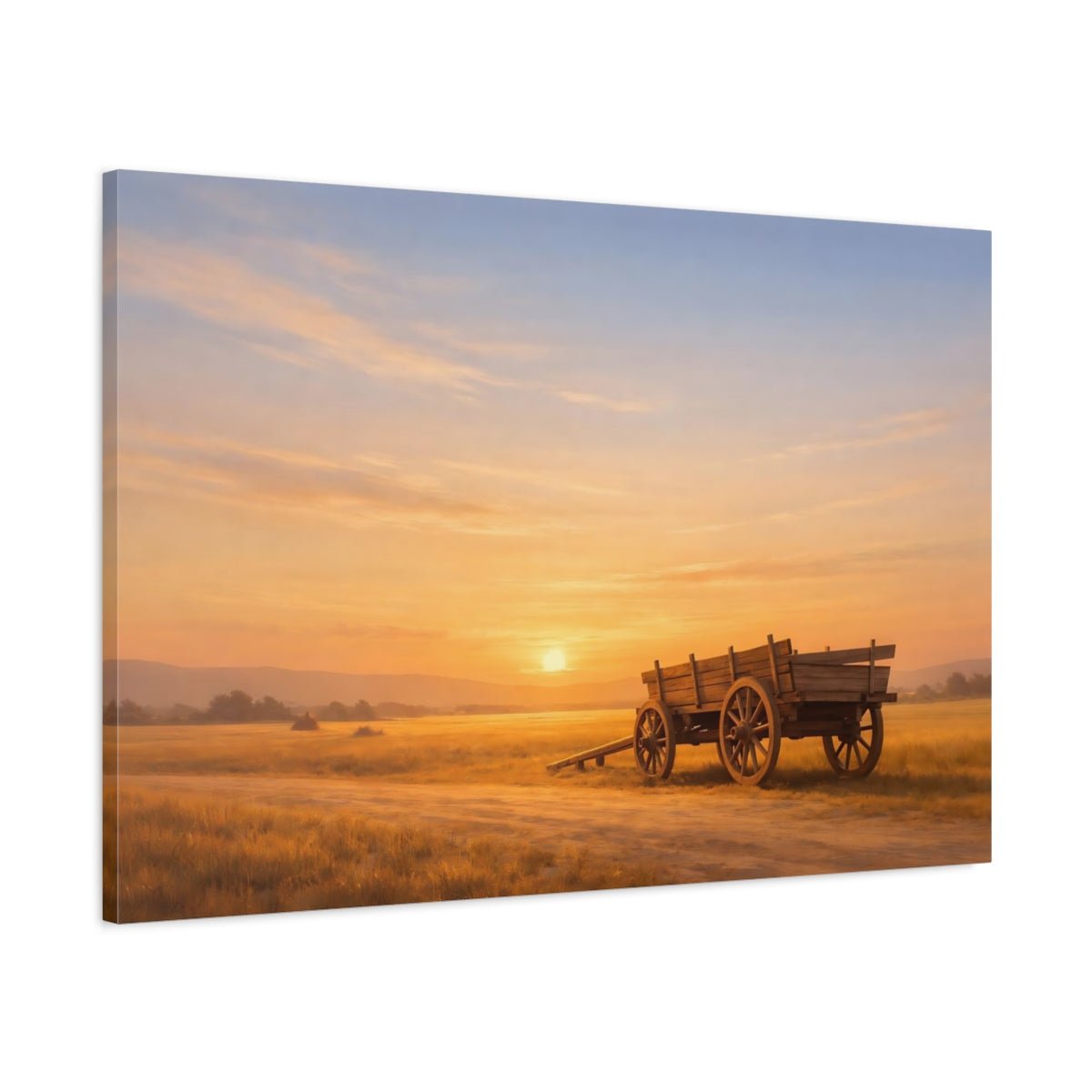 Nature Wooden Cart Golden Sunset - Canvas Wall Art Print - YesArtYes