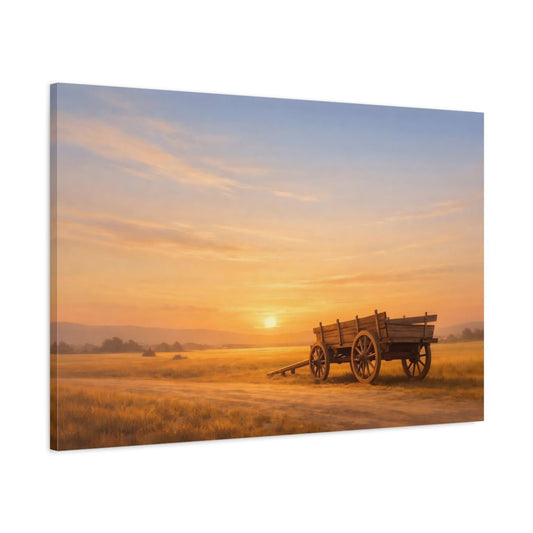 Nature Wooden Cart Golden Sunset - Canvas Wall Art Print - YesArtYes