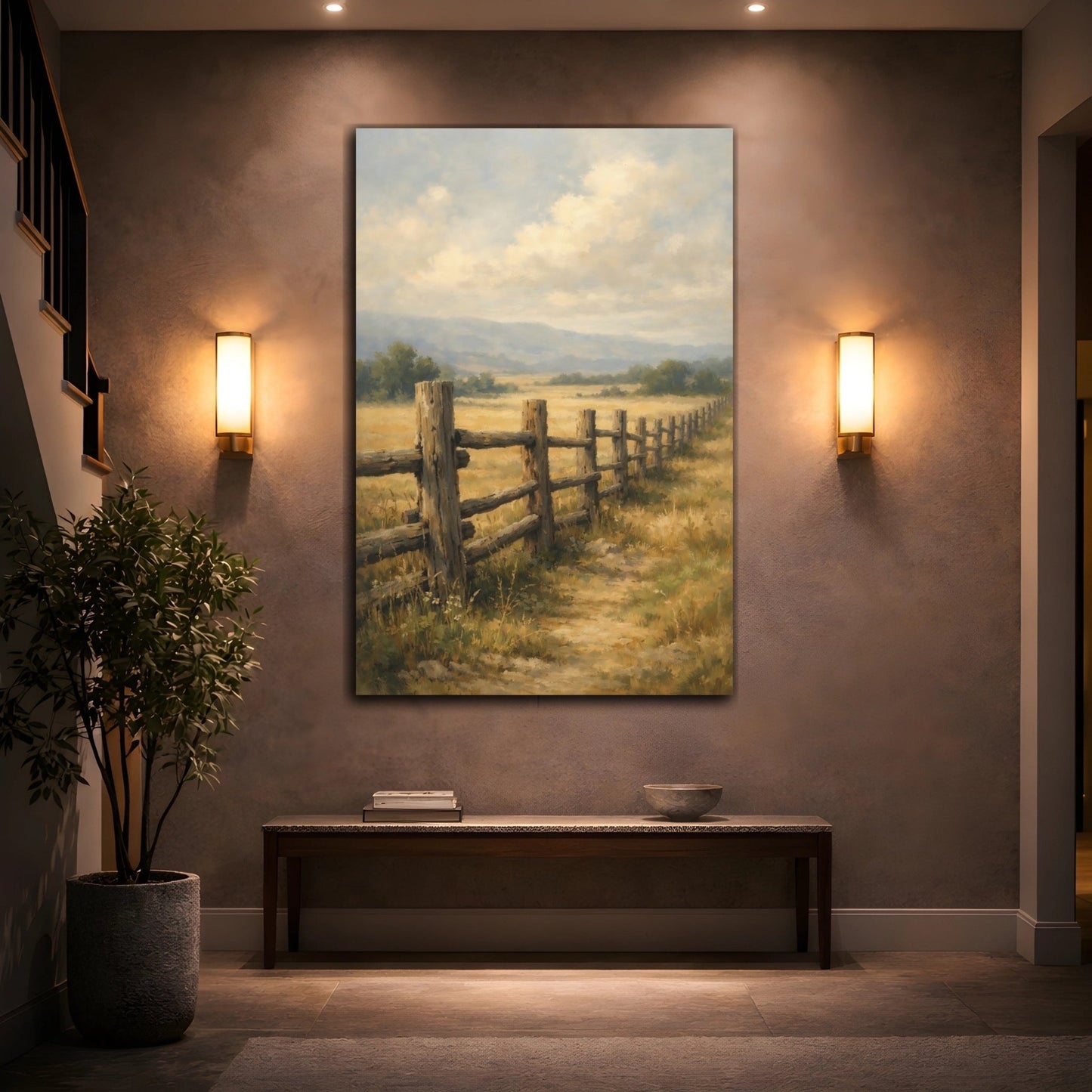 Nature Wooden Fence Rustic - Canvas Wall Art Print - YesArtYes