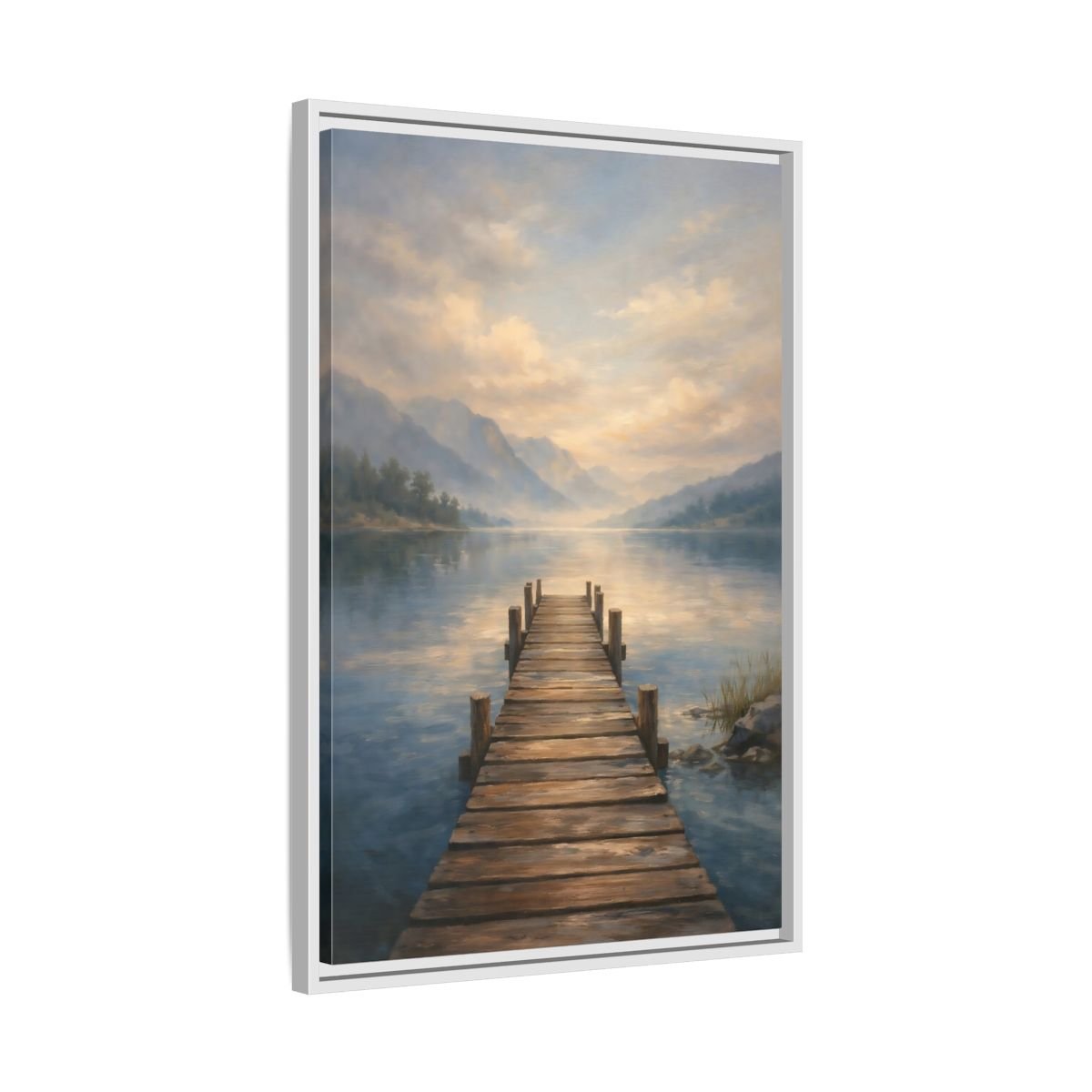 Nature Wooden Pier Misty - Framed Canvas Wall Art Print - YesArtYes