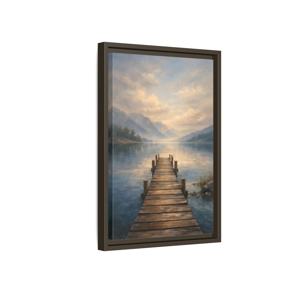Nature Wooden Pier Misty - Framed Canvas Wall Art Print - YesArtYes