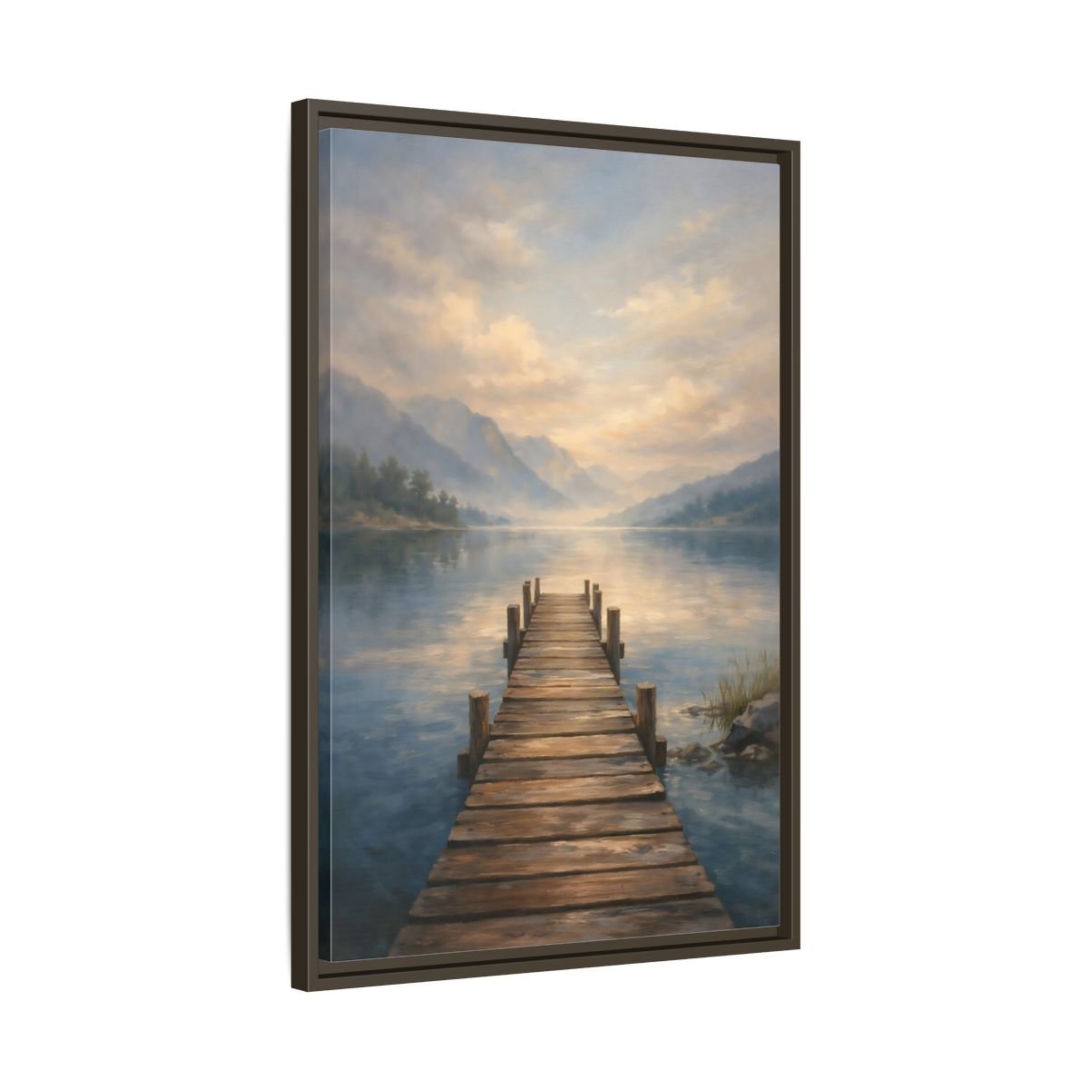 Nature Wooden Pier Misty - Framed Canvas Wall Art Print - YesArtYes