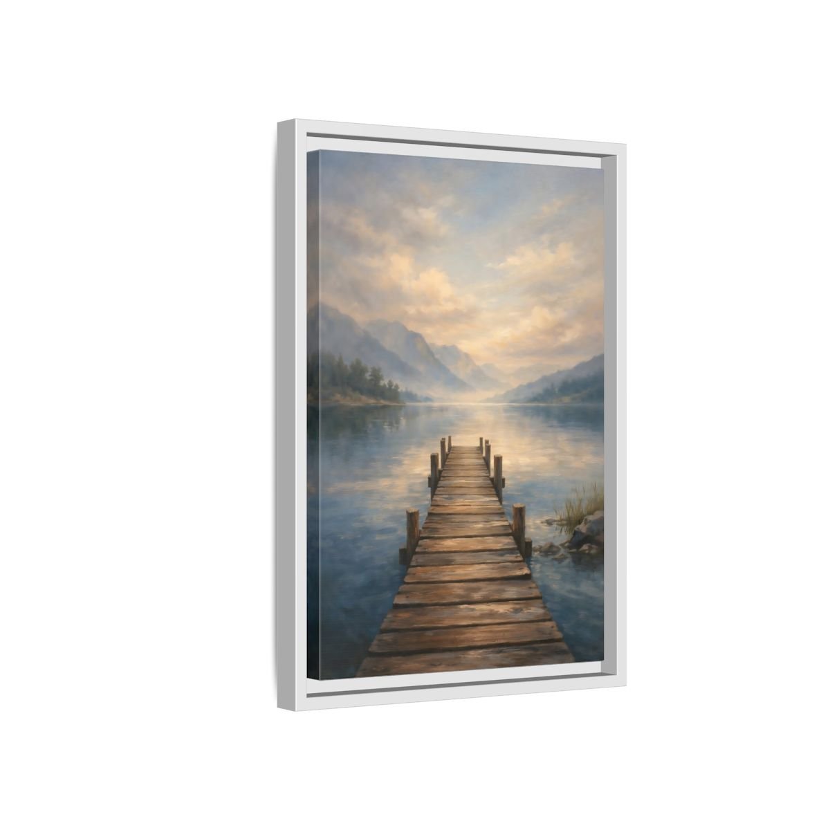Nature Wooden Pier Misty - Framed Canvas Wall Art Print - YesArtYes