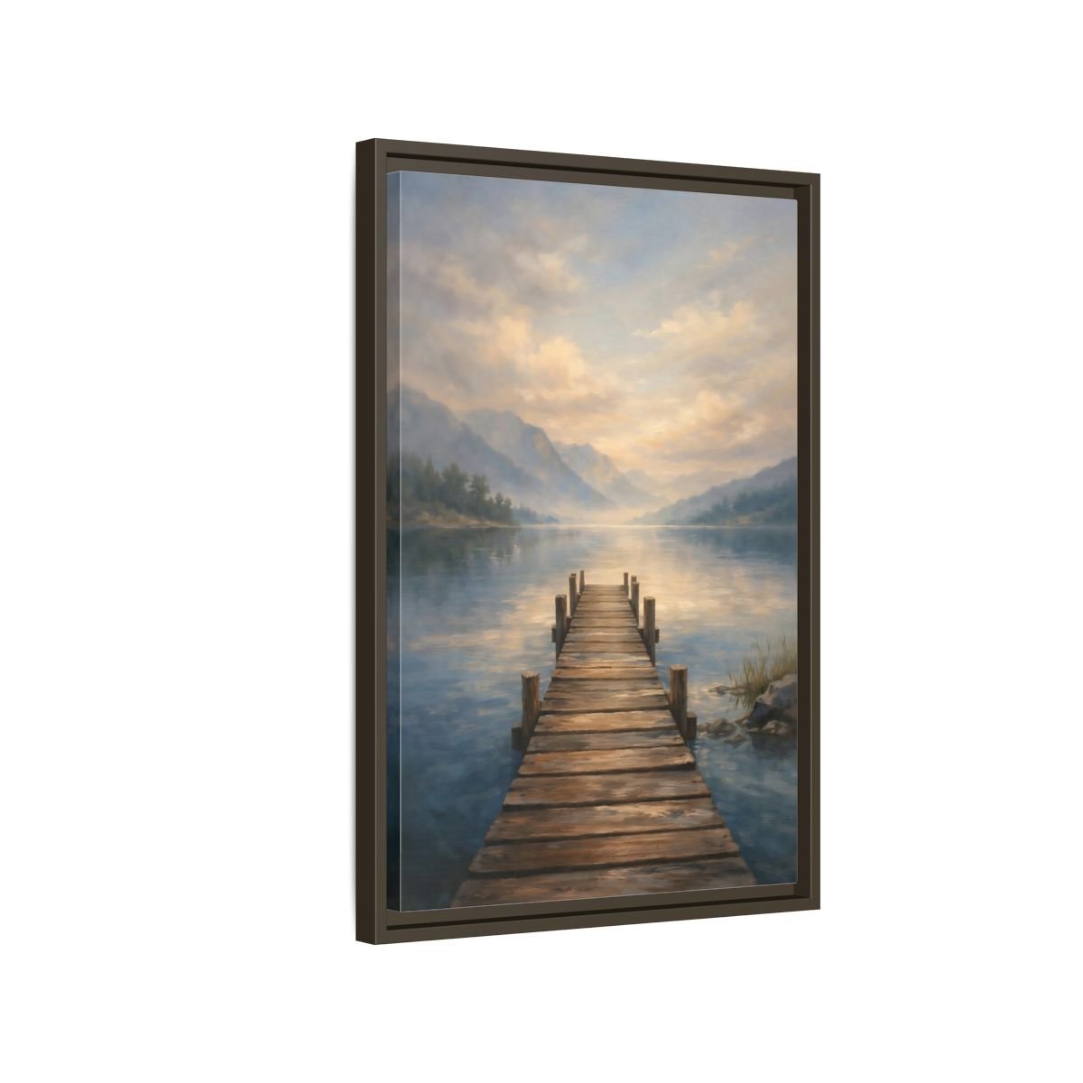 Nature Wooden Pier Misty - Framed Canvas Wall Art Print - YesArtYes