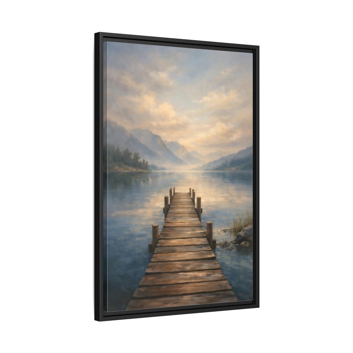 Nature Wooden Pier Misty - Framed Canvas Wall Art Print - YesArtYes