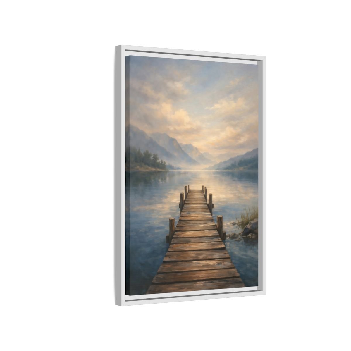 Nature Wooden Pier Misty - Framed Canvas Wall Art Print - YesArtYes