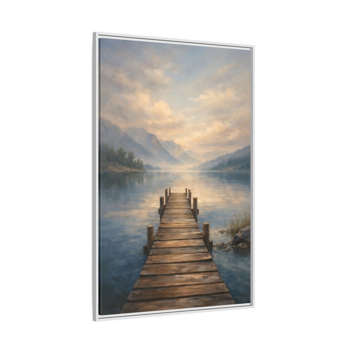 Nature Wooden Pier Misty - Framed Canvas Wall Art Print - YesArtYes