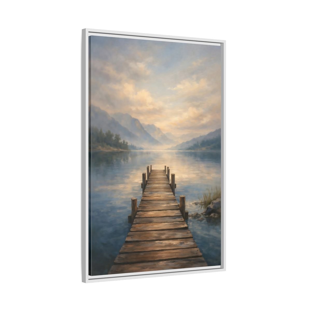 Nature Wooden Pier Misty - Framed Canvas Wall Art Print - YesArtYes