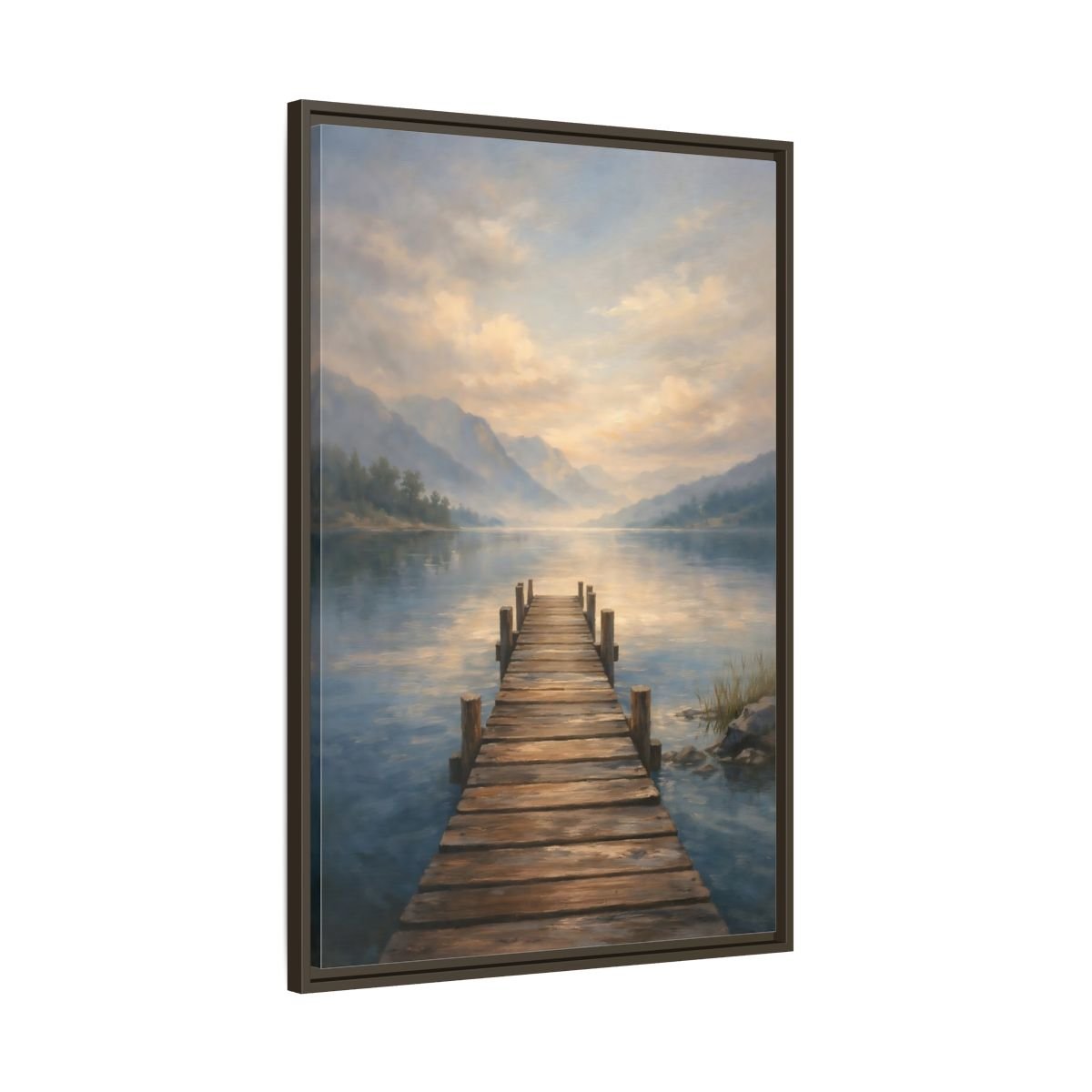 Nature Wooden Pier Misty - Framed Canvas Wall Art Print - YesArtYes