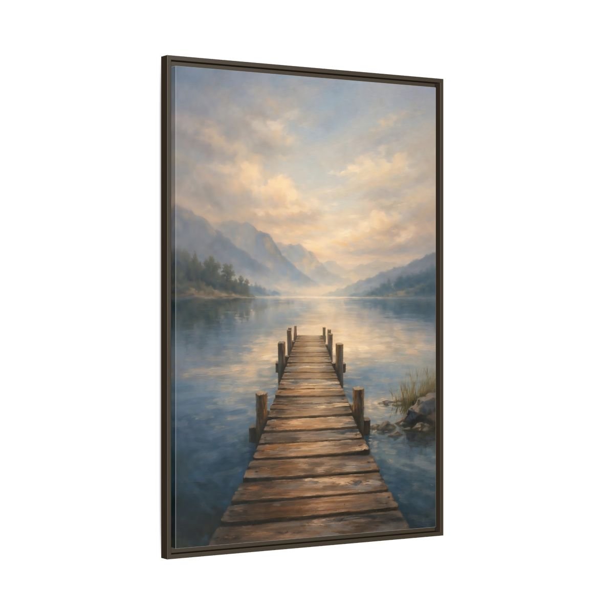 Nature Wooden Pier Misty - Framed Canvas Wall Art Print - YesArtYes