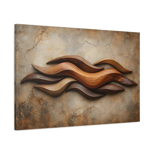 Main Mockup. Nature Wooden Waves Brown Wood shown as stretched canvas wall art