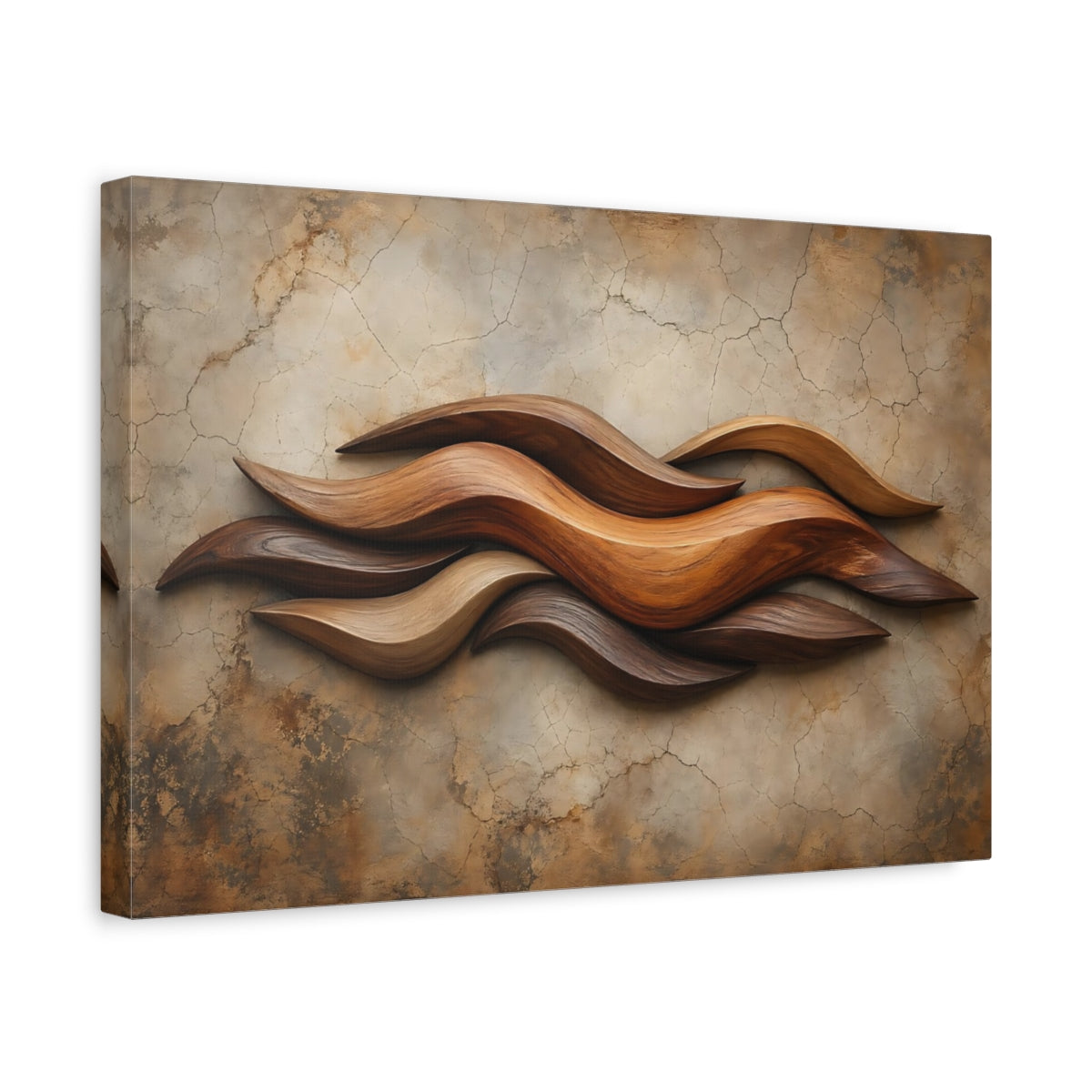 Side Mockup 4. Nature Wooden Waves Brown Wood shown as stretched canvas wall art