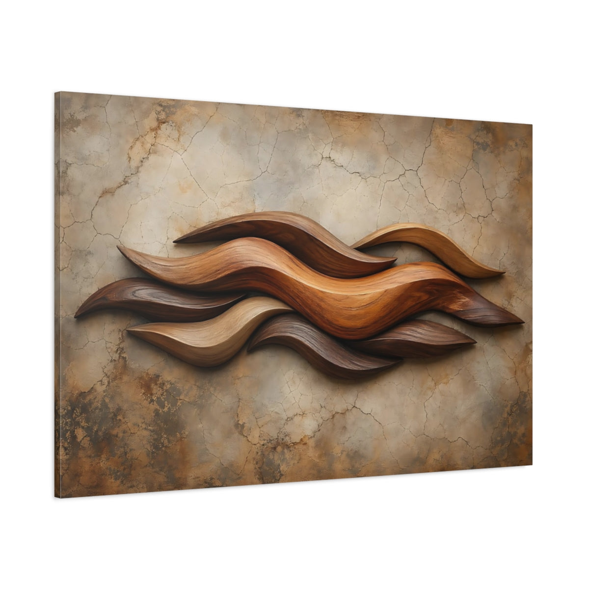 Side Mockup 1. Nature Wooden Waves Brown Wood shown as stretched canvas wall art