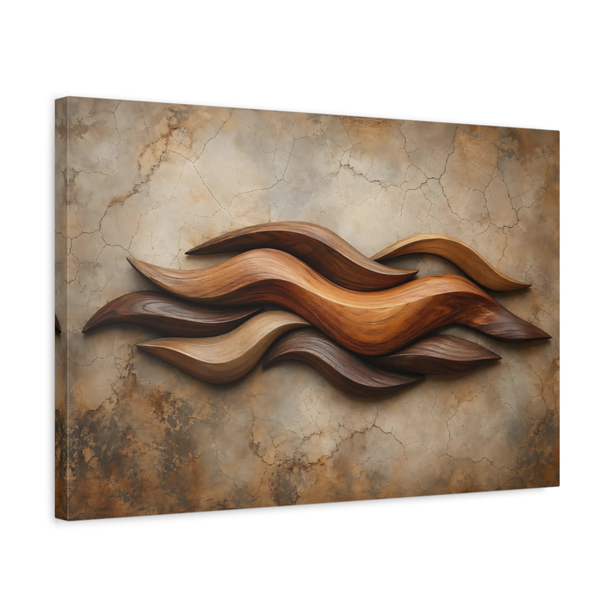 Side Mockup 3. Nature Wooden Waves Brown Wood shown as stretched canvas wall art