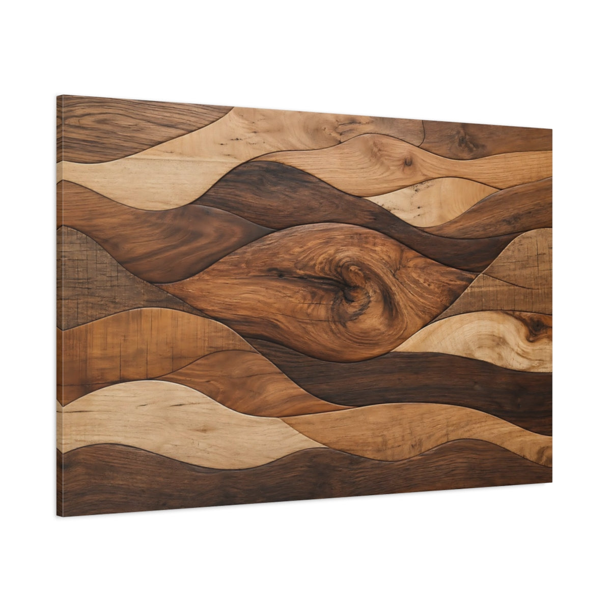 Side Mockup 1. Nature Wooden Waves Brown Wood Waves shown as stretched canvas wall art