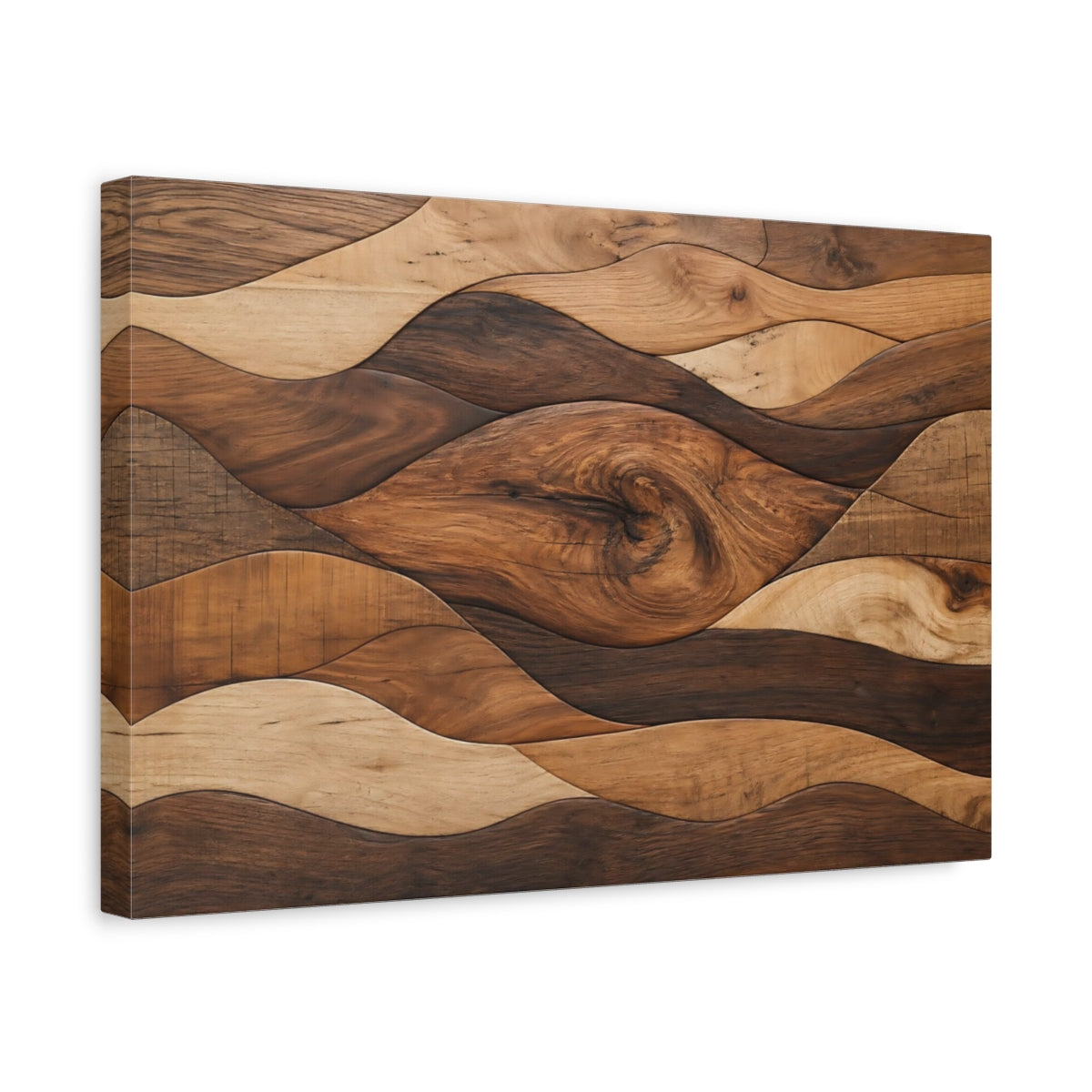 Side Mockup 4. Nature Wooden Waves Brown Wood Waves shown as stretched canvas wall art