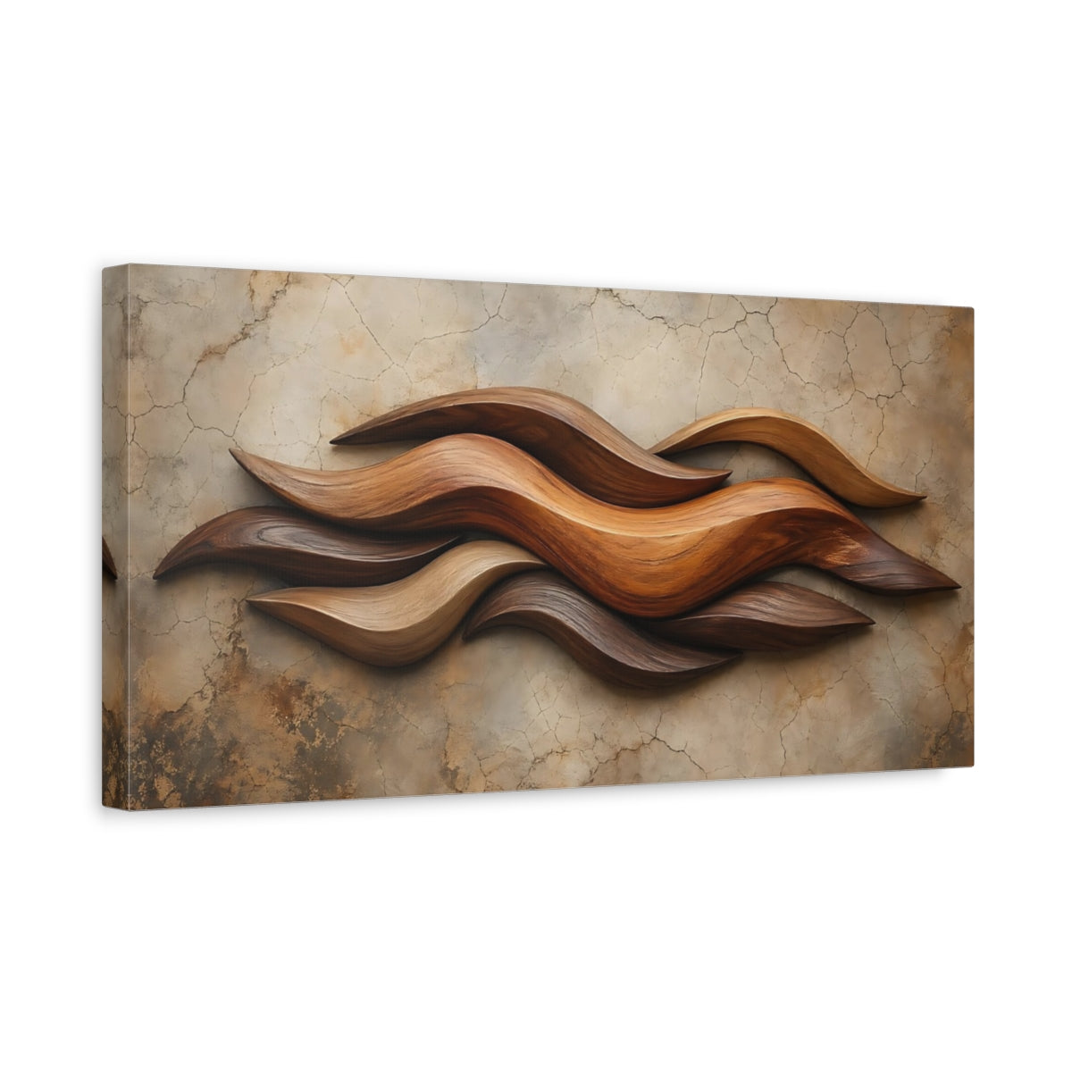 Side Mockup 3. Nature Wooden Waves Brown Wood Waves shown as stretched canvas wall art
