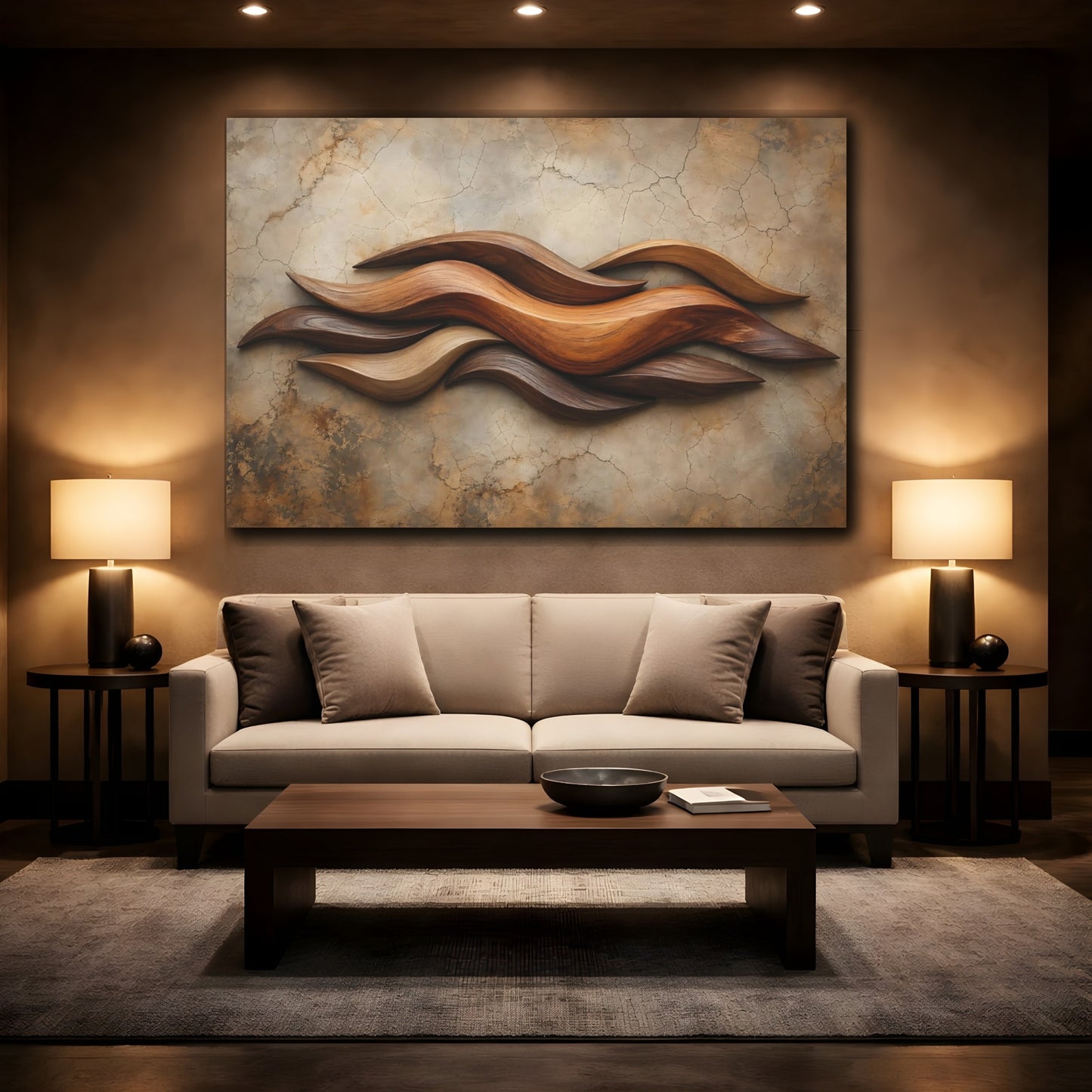 Mockup 2. Nature Wooden Waves Brown Wood shown as stretched canvas wall art