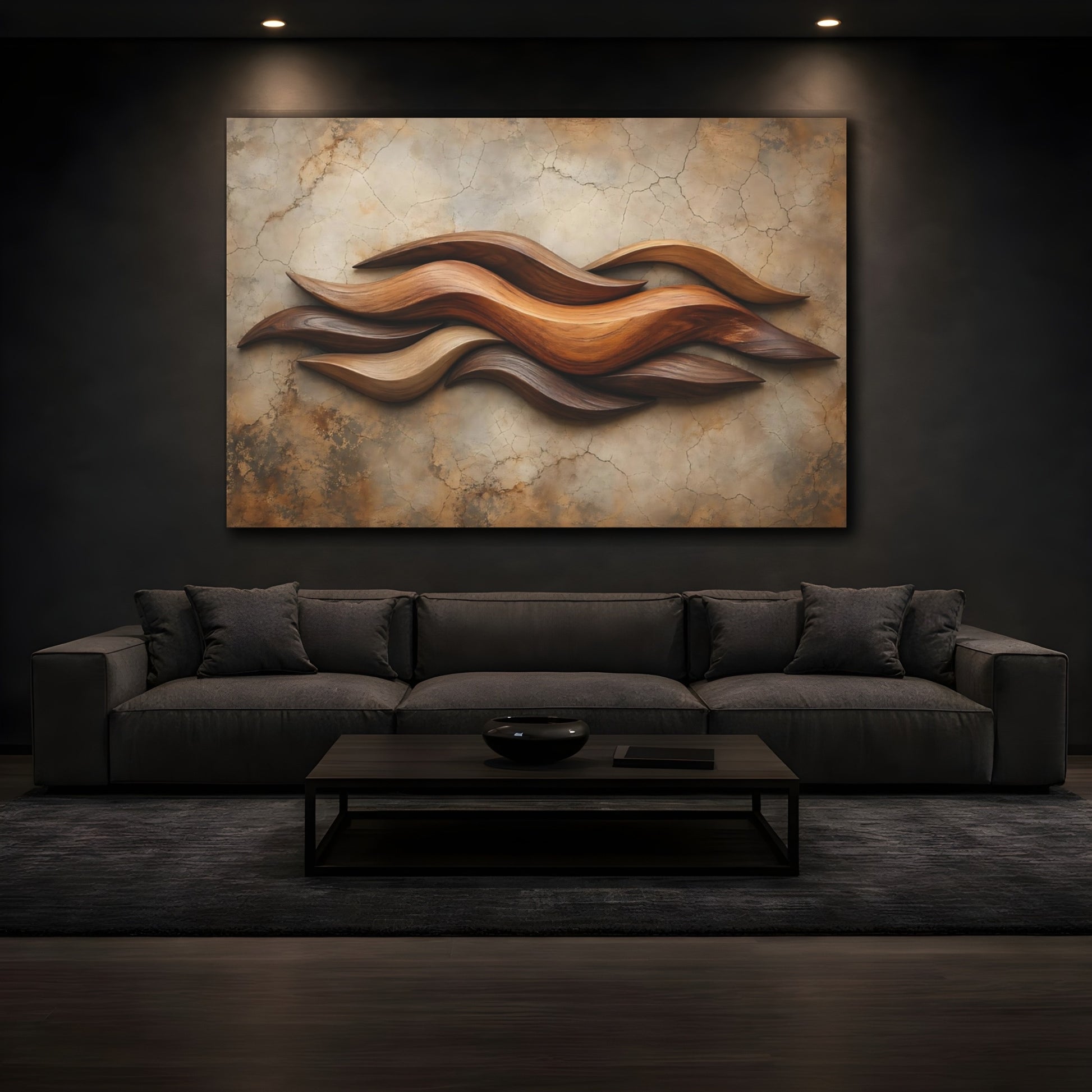 Mockup 3. Nature Wooden Waves Brown Wood shown as stretched canvas wall art