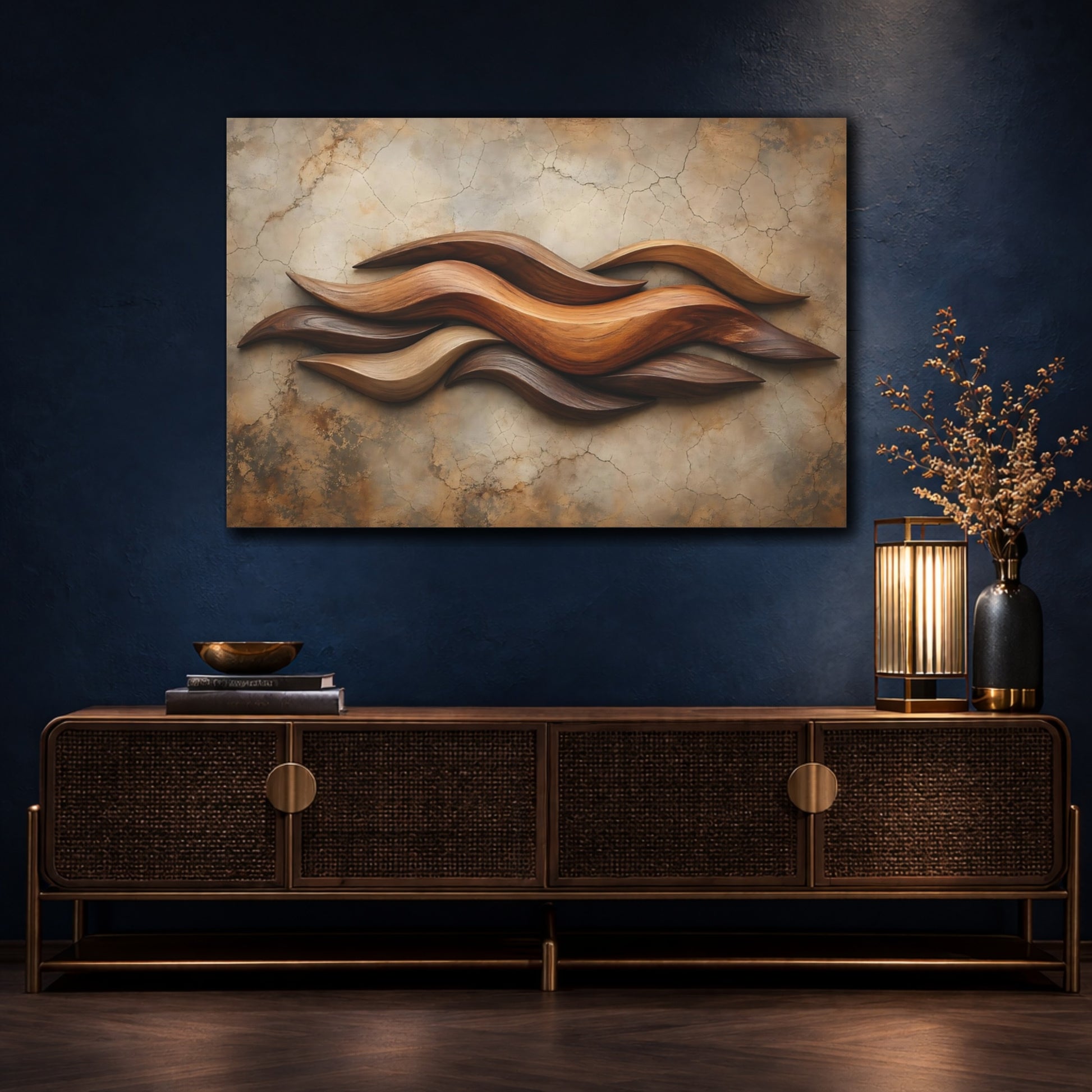 Mockup 4. Nature Wooden Waves Brown Wood shown as stretched canvas wall art