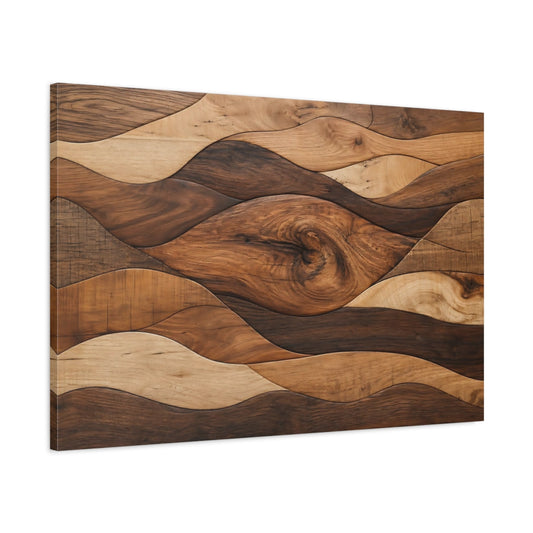 Main Mockup. Nature Wooden Waves Brown Wood Waves shown as stretched canvas wall art