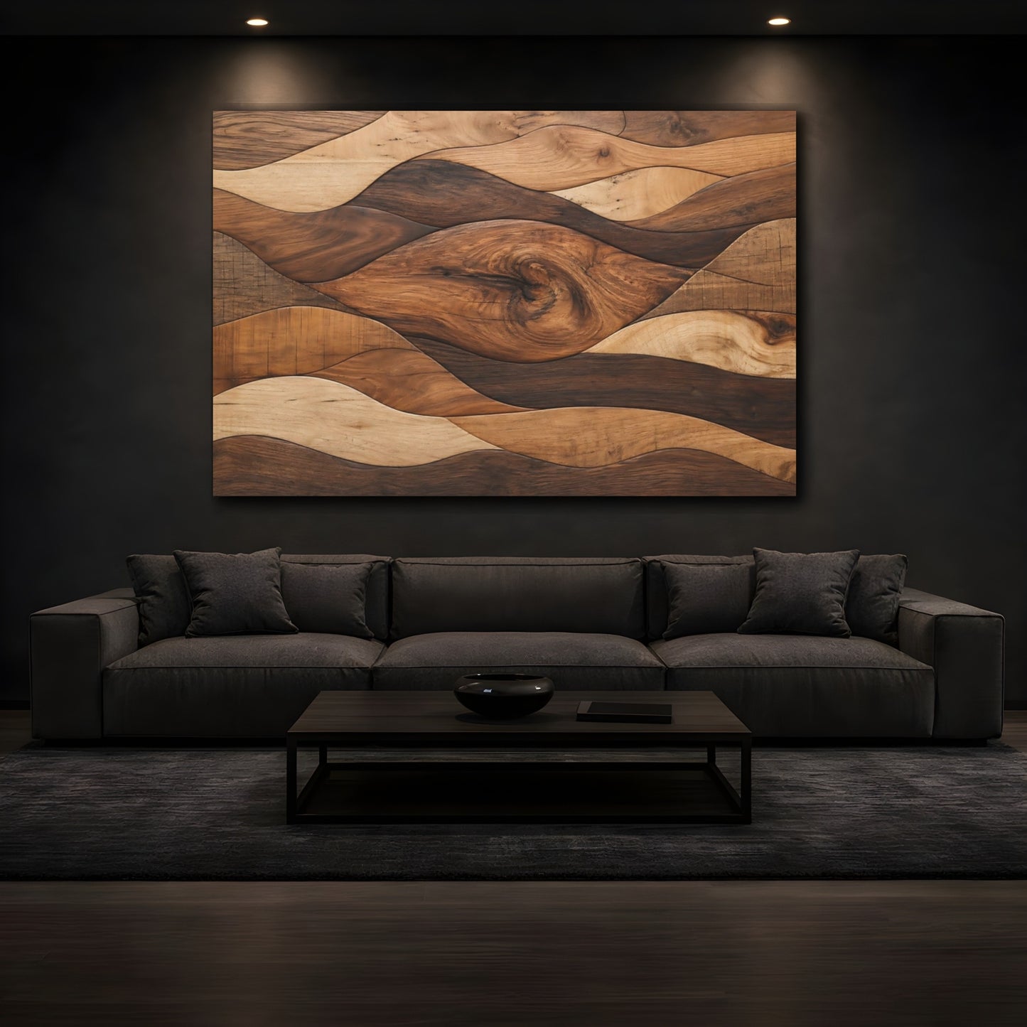 Mockup 3. Nature Wooden Waves Brown Wood Waves shown as stretched canvas wall art
