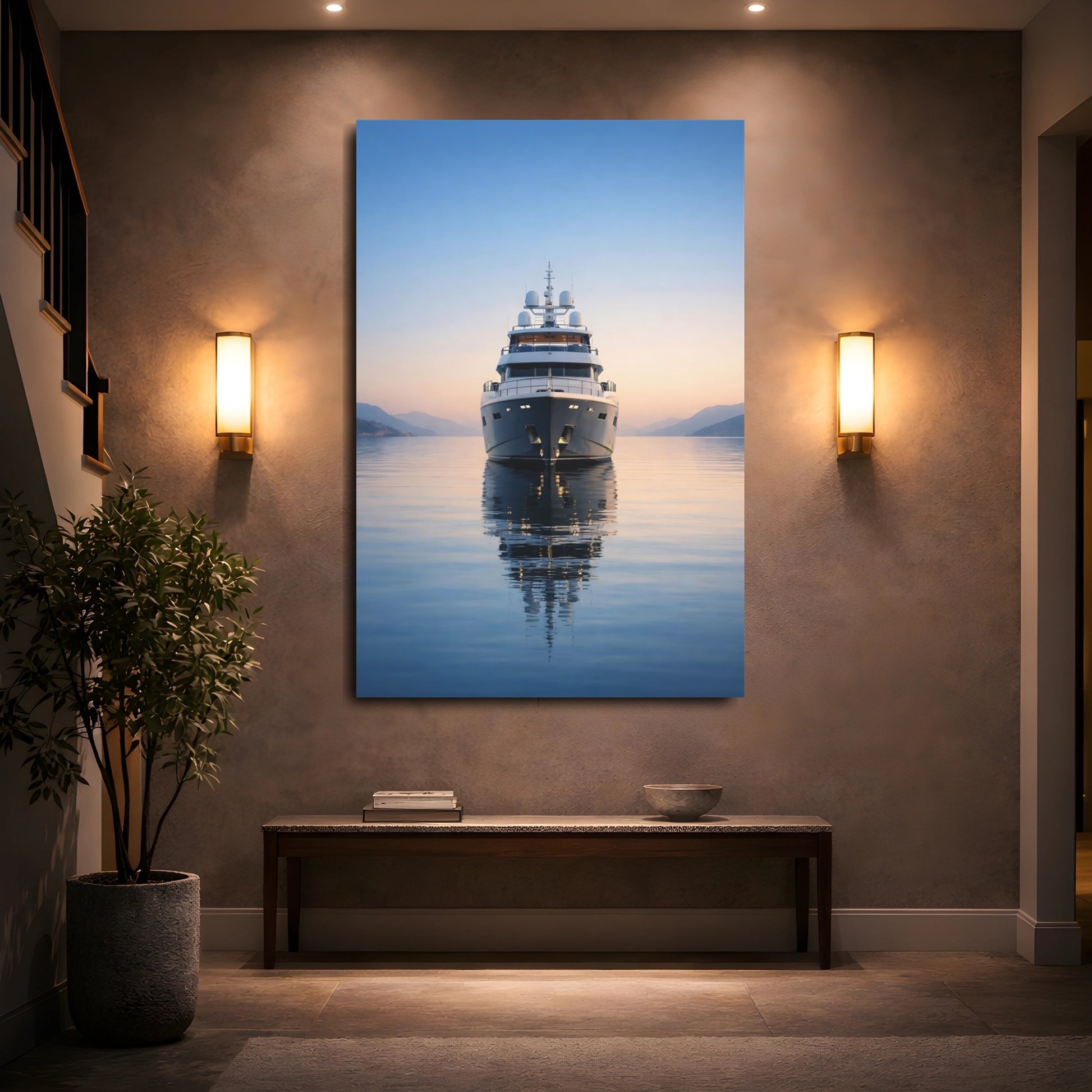 Mockup 4. Nature Yacht Blue And Orange shown as stretched canvas wall art