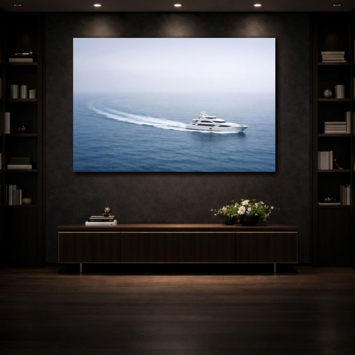 Mockup 3. Nature Yacht Blue And White Ocean shown as stretched canvas wall art