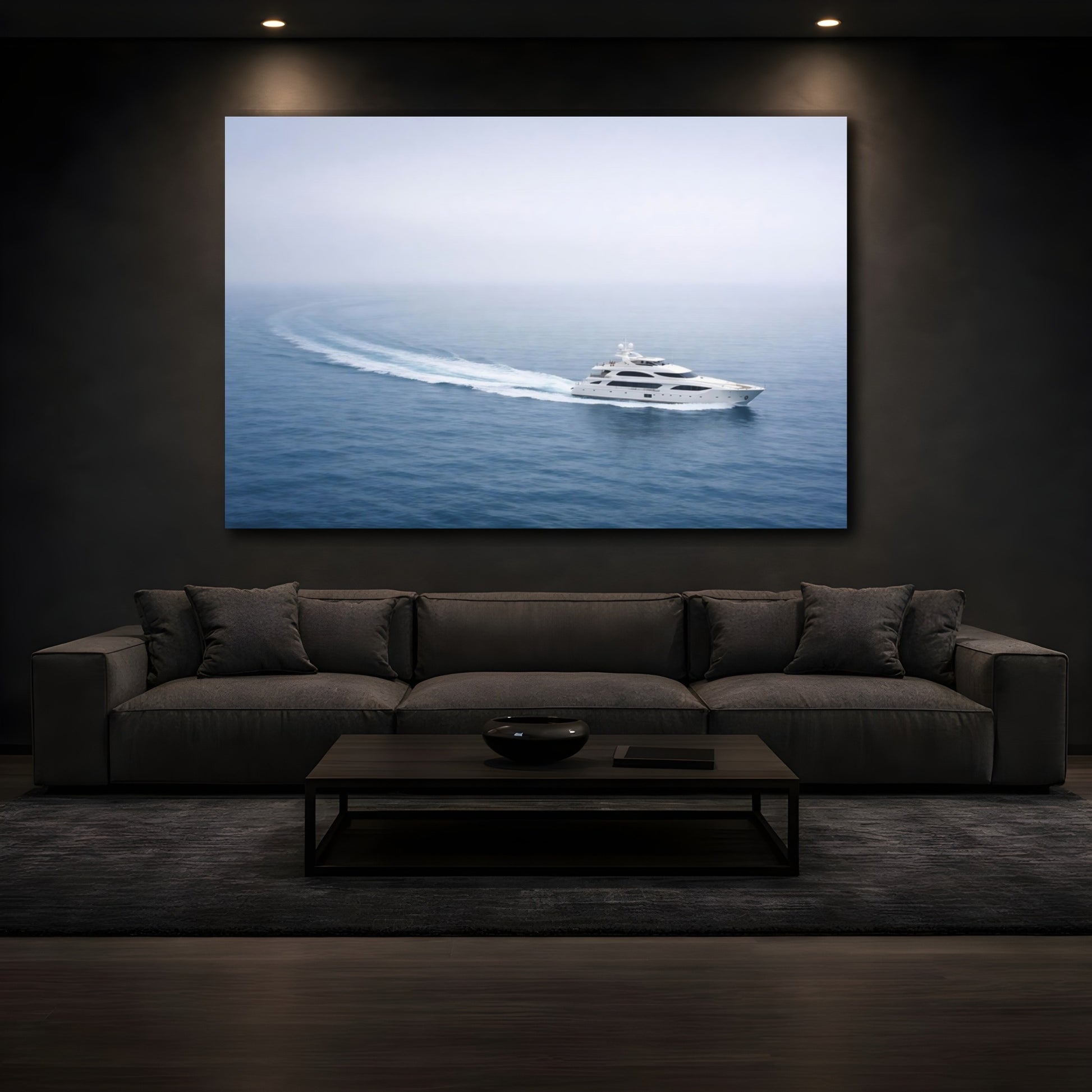 Mockup 4. Nature Yacht Blue And White Ocean shown as stretched canvas wall art