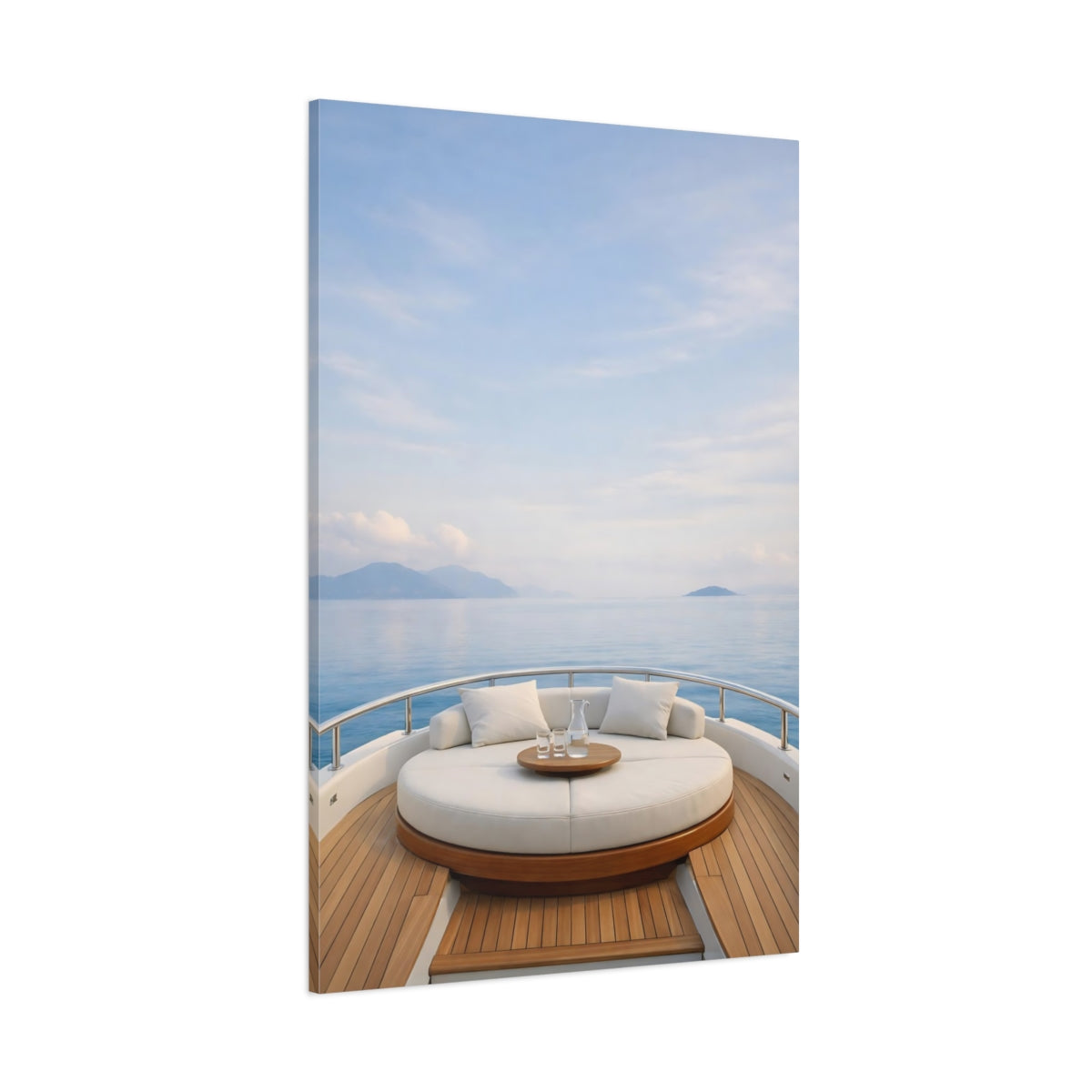 Nature Yacht Deck Blue And White shown as stretched canvas wall art